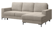 Ecksofa mit Schlaffunktion Mokpeo, L-förmig, mit zwei Stauraumfächern, auf schwarzen Füßen, beige Chenille, rechtsseitig