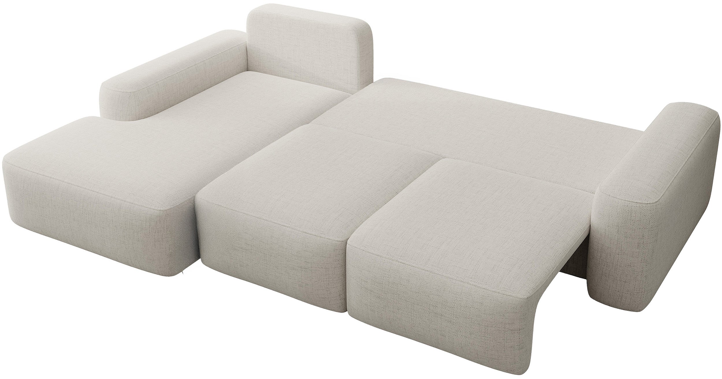 Ecksofa mit Schlaffunktion Carnos, L-förmig, mit zusätzlichen Lendenkissen, cremefarben, hydrophobes Chenille, linksseitig