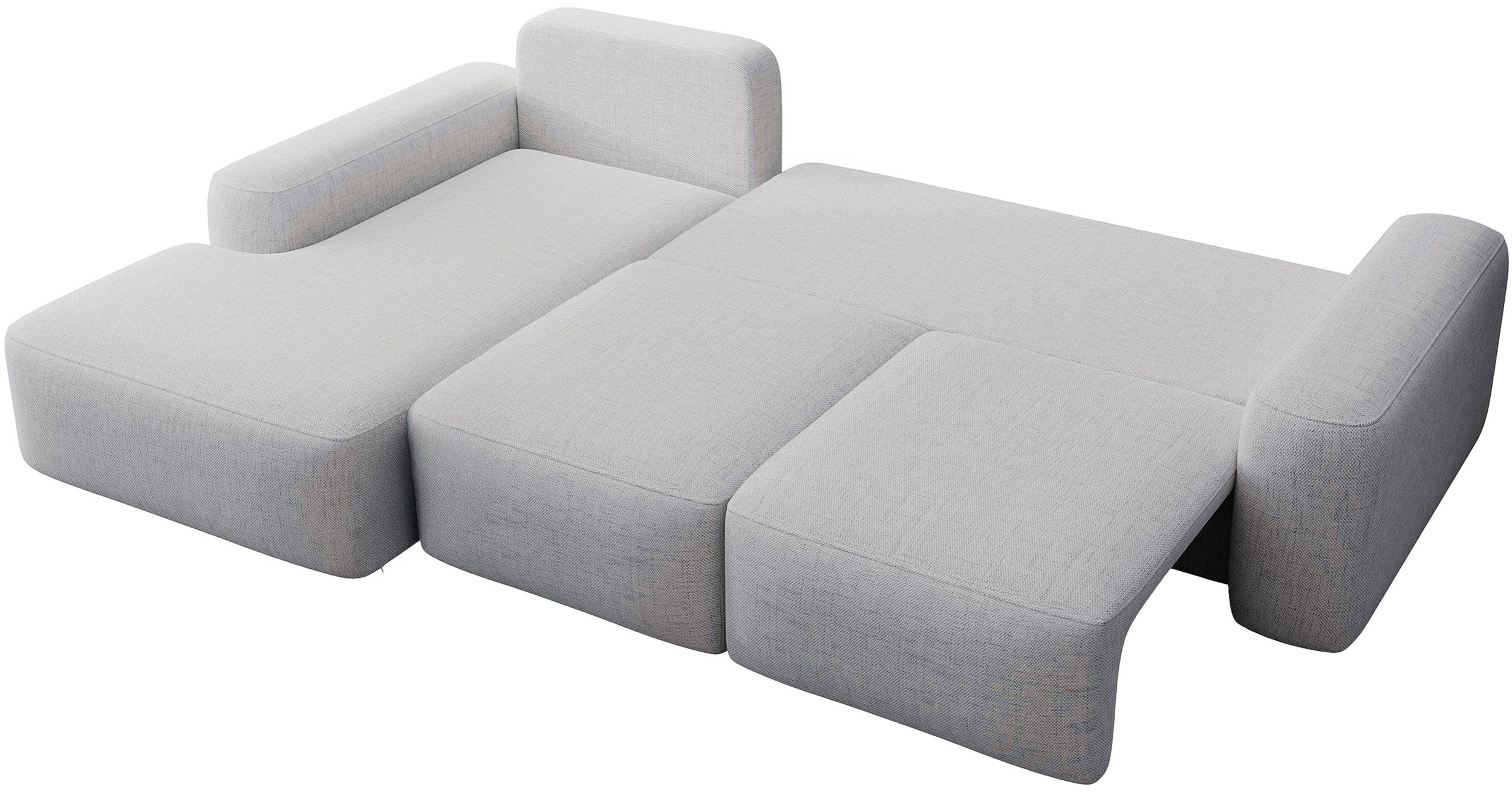 Ecksofa mit Schlaffunktion Carnos, L-förmig, mit zusätzlichen Lendenkissen, grauer hydrophober Chenille-Stoff, linksseitig