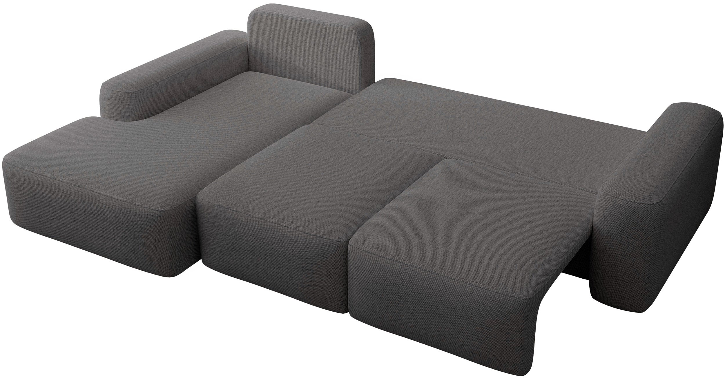 Ecksofa mit Schlaffunktion Carnos, L-förmig, mit zusätzlichen Lendenkissen, dunkelgrauer hydrophober Chenille-Stoff, linksseitig