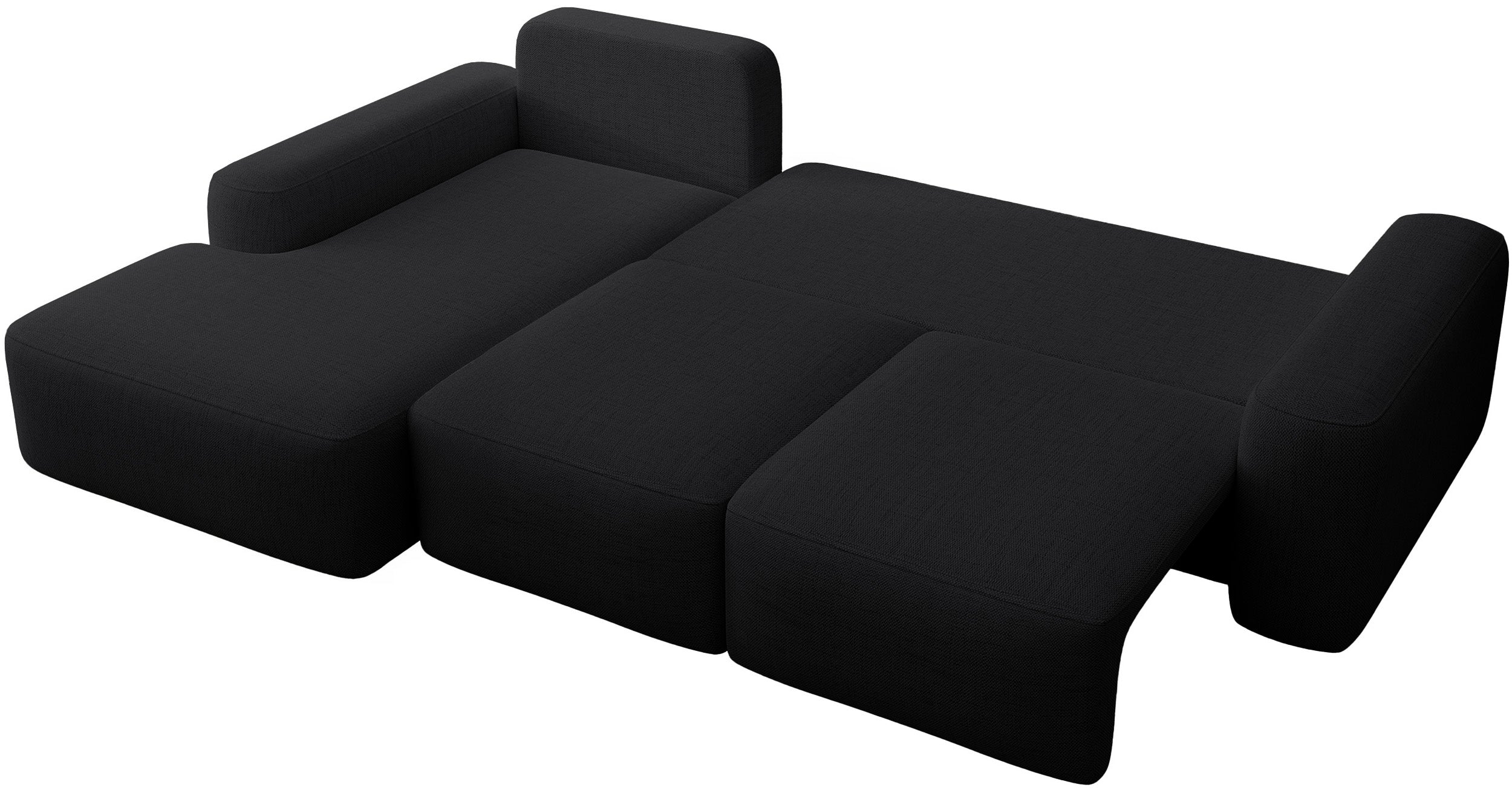 Ecksofa mit Schlafunktion Carnos L-förmig mit Ball, einzelne Kissen, schwarzer hydrophober Chenille, linksseitig