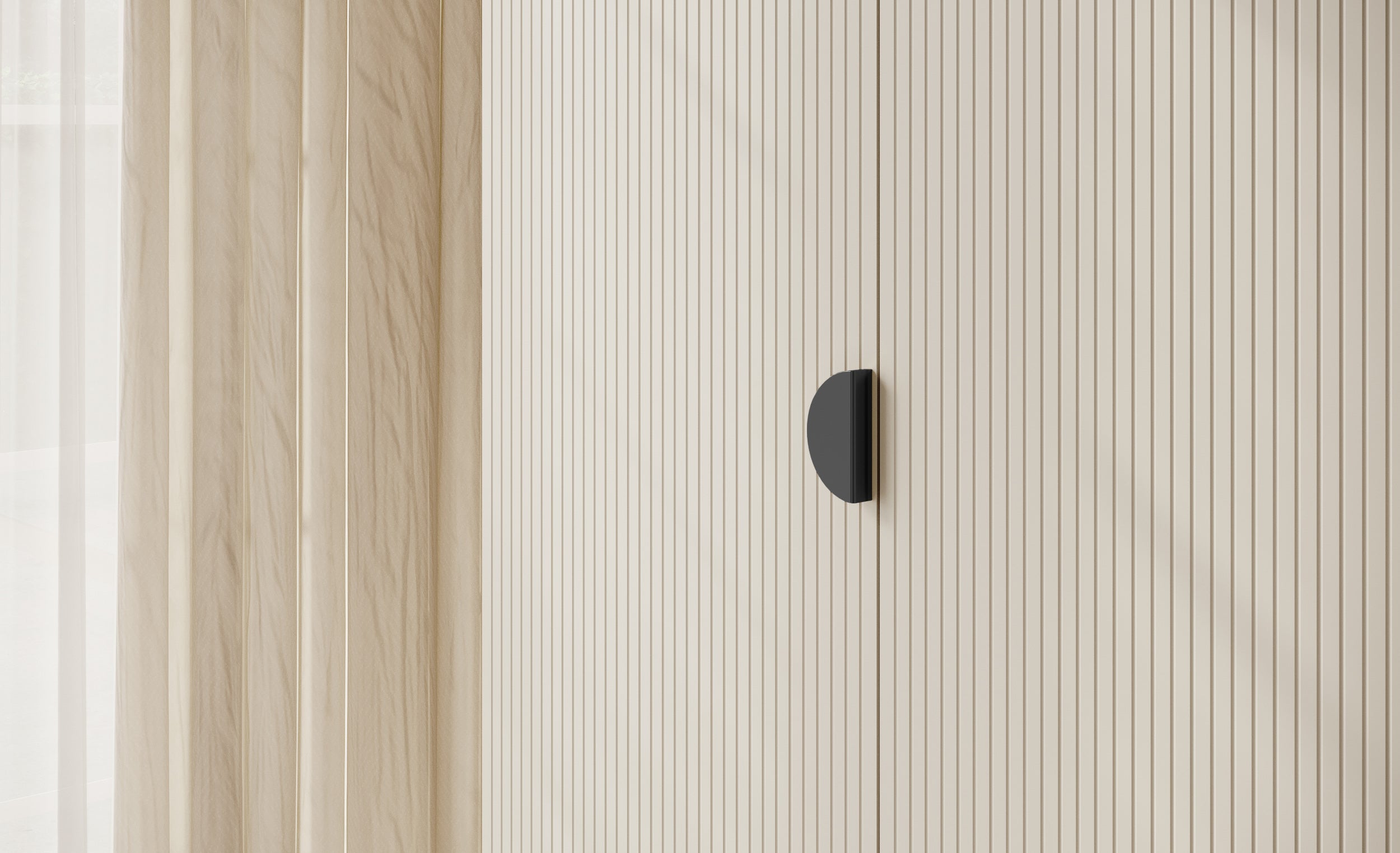 Drehtürenschrank Moonir mit langem Kleiderstange, sieben Regalen und Schubladencontainer, 150 cm, Grau-Beige