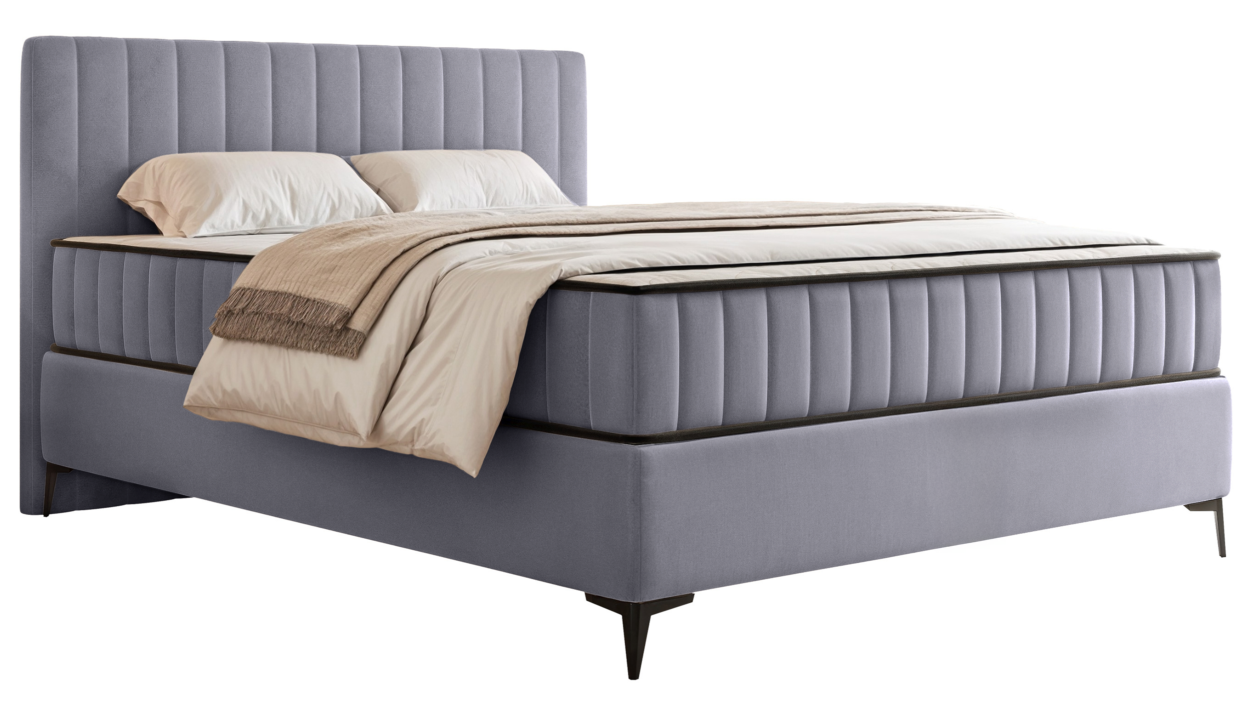 Kontinentalbett 140x200 cm Mufasso mit Stauraum, hellgrauer Velours, wasserabweisend