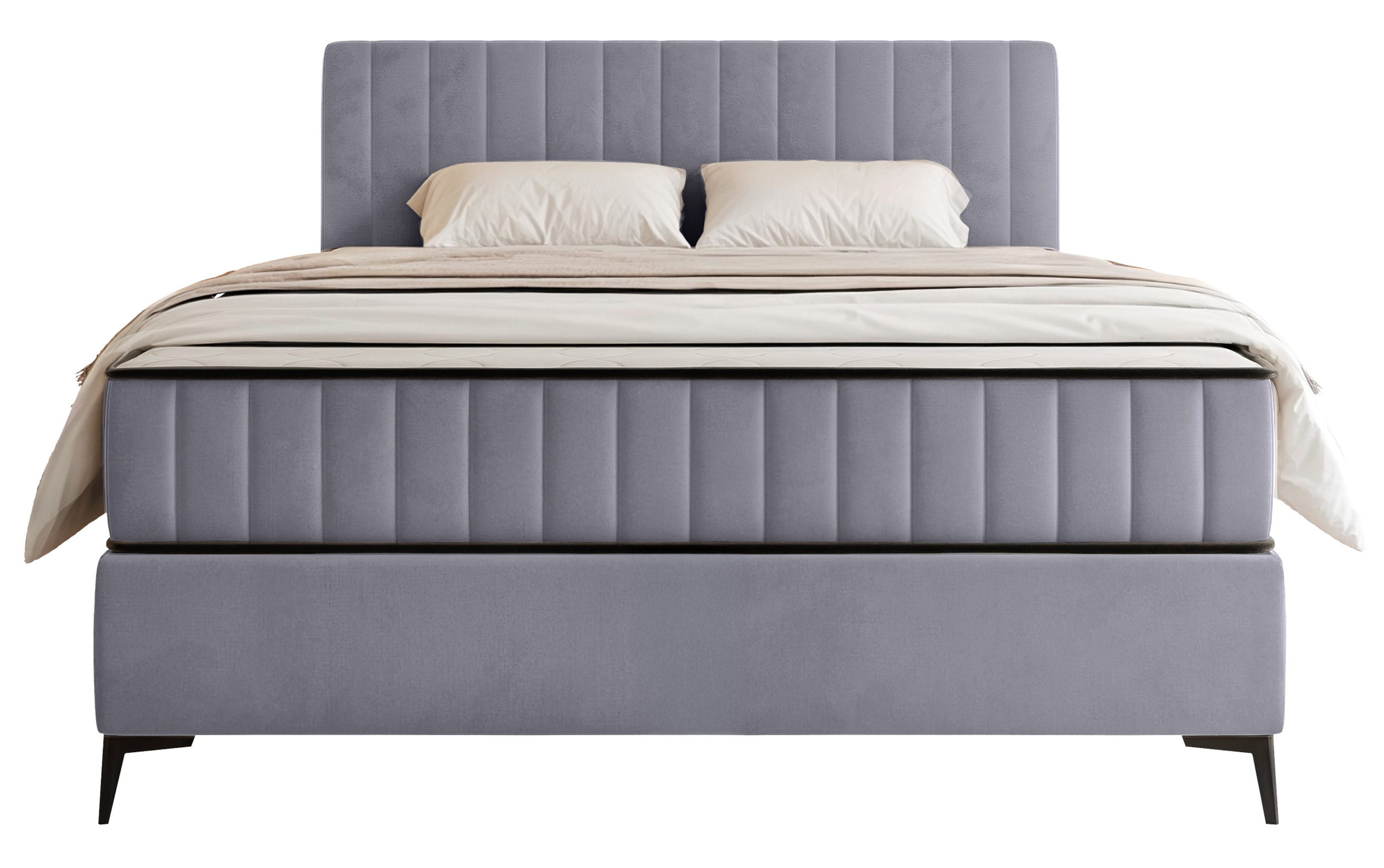 Kontinentalbett 140x200 cm Mufasso mit Stauraum, hellgrauer Velours, wasserabweisend