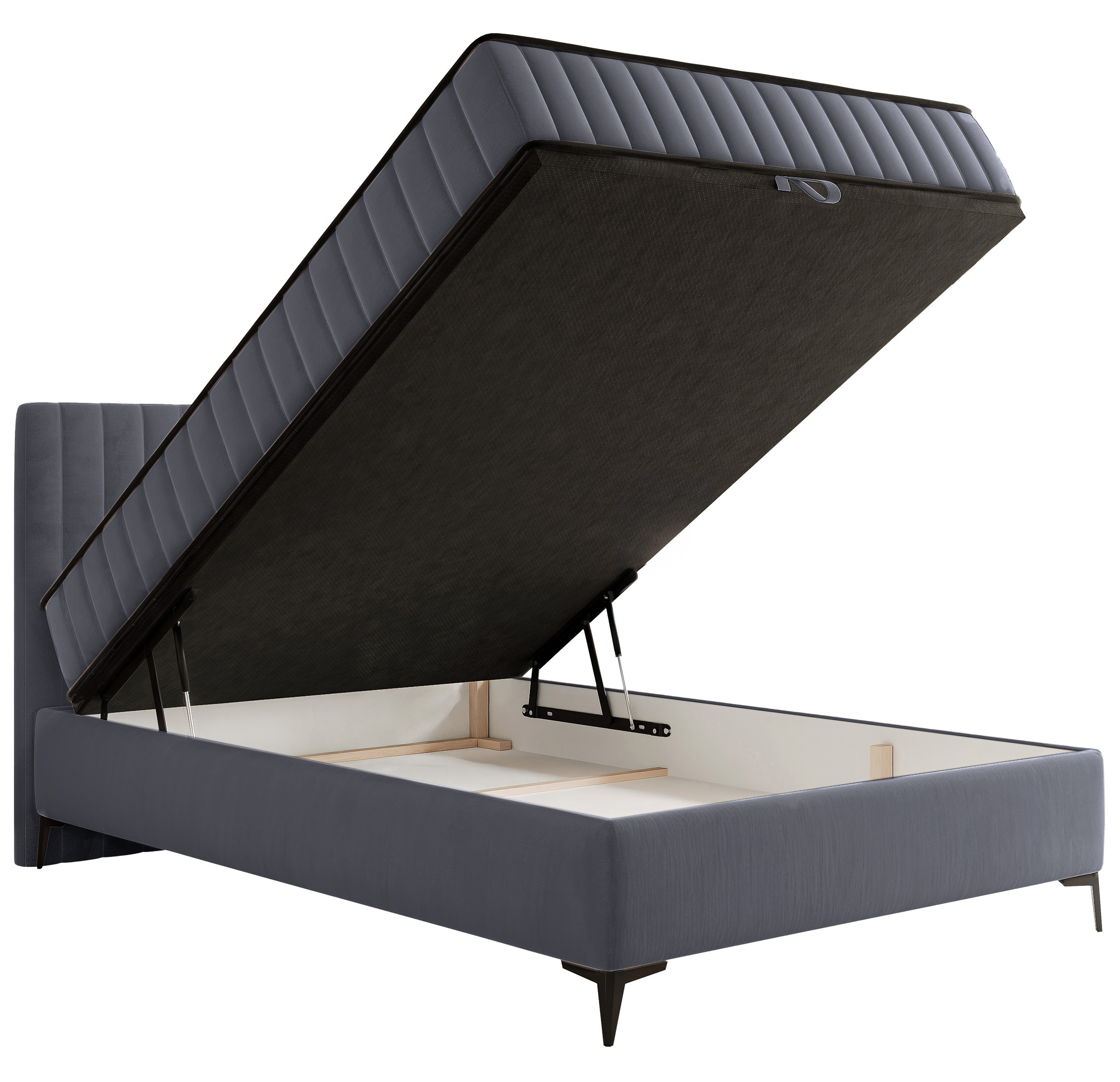 Kontinentales Bett 140x200 cm Mufasso mit Stauraum, grauer Velours, wasserabweisend