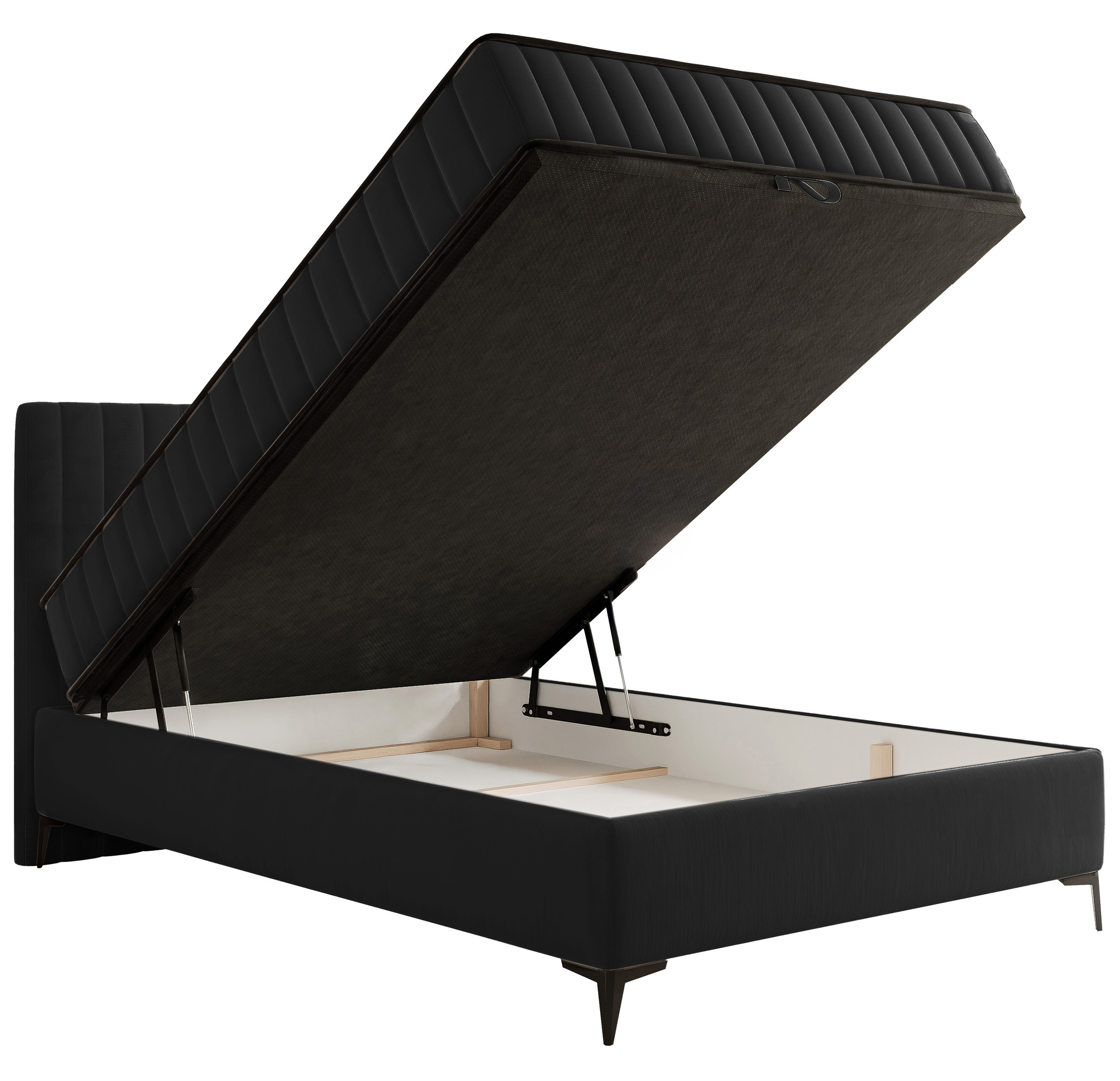 Kontinentalbett 140x200 cm Mufasso mit Stauraum, schwarzer Velours, wasserabweisend
