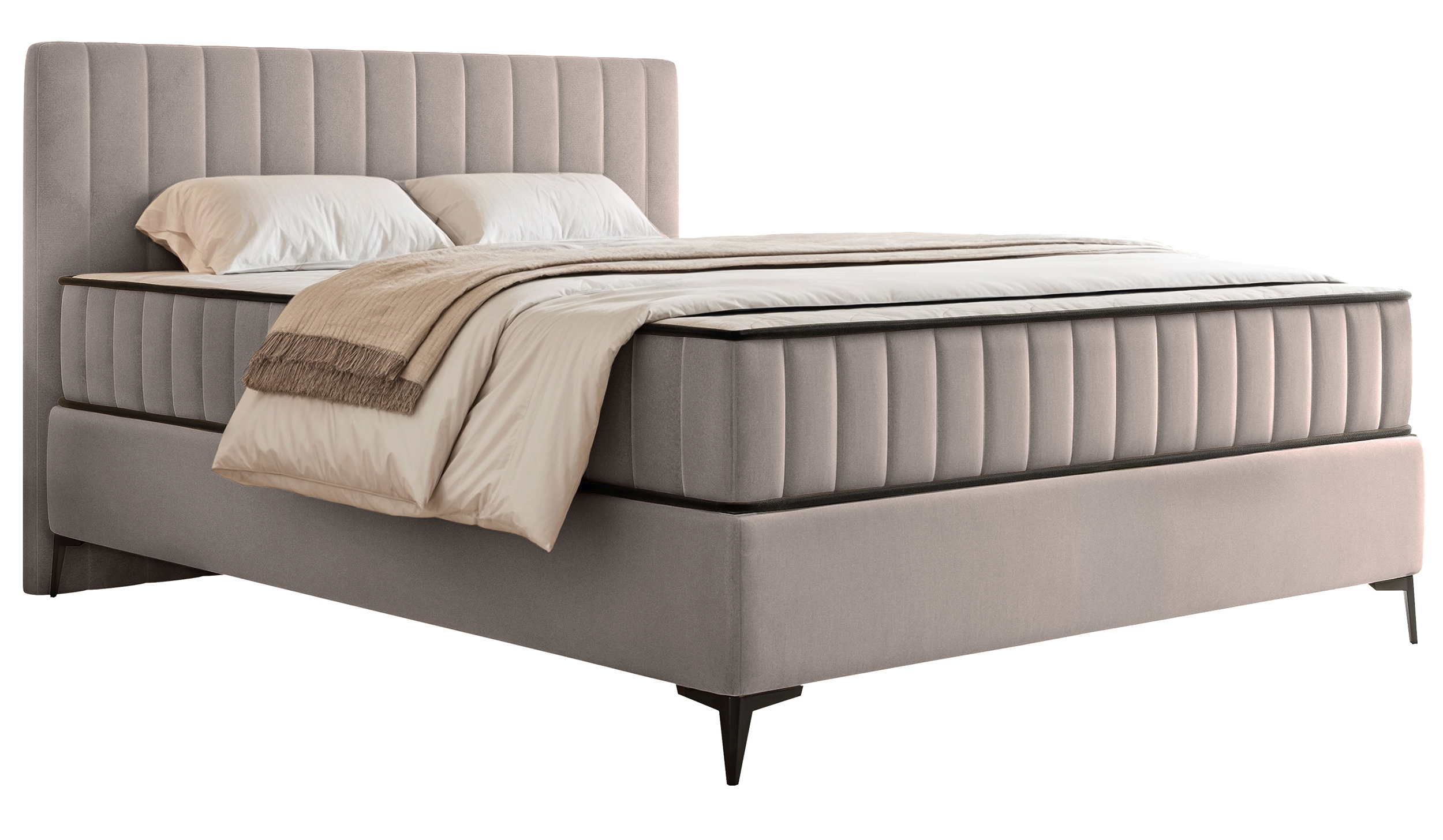 Kontinentales Bett 140x200 cm Mufasso mit Stauraum, grau-beiger wasserabweisender Samt