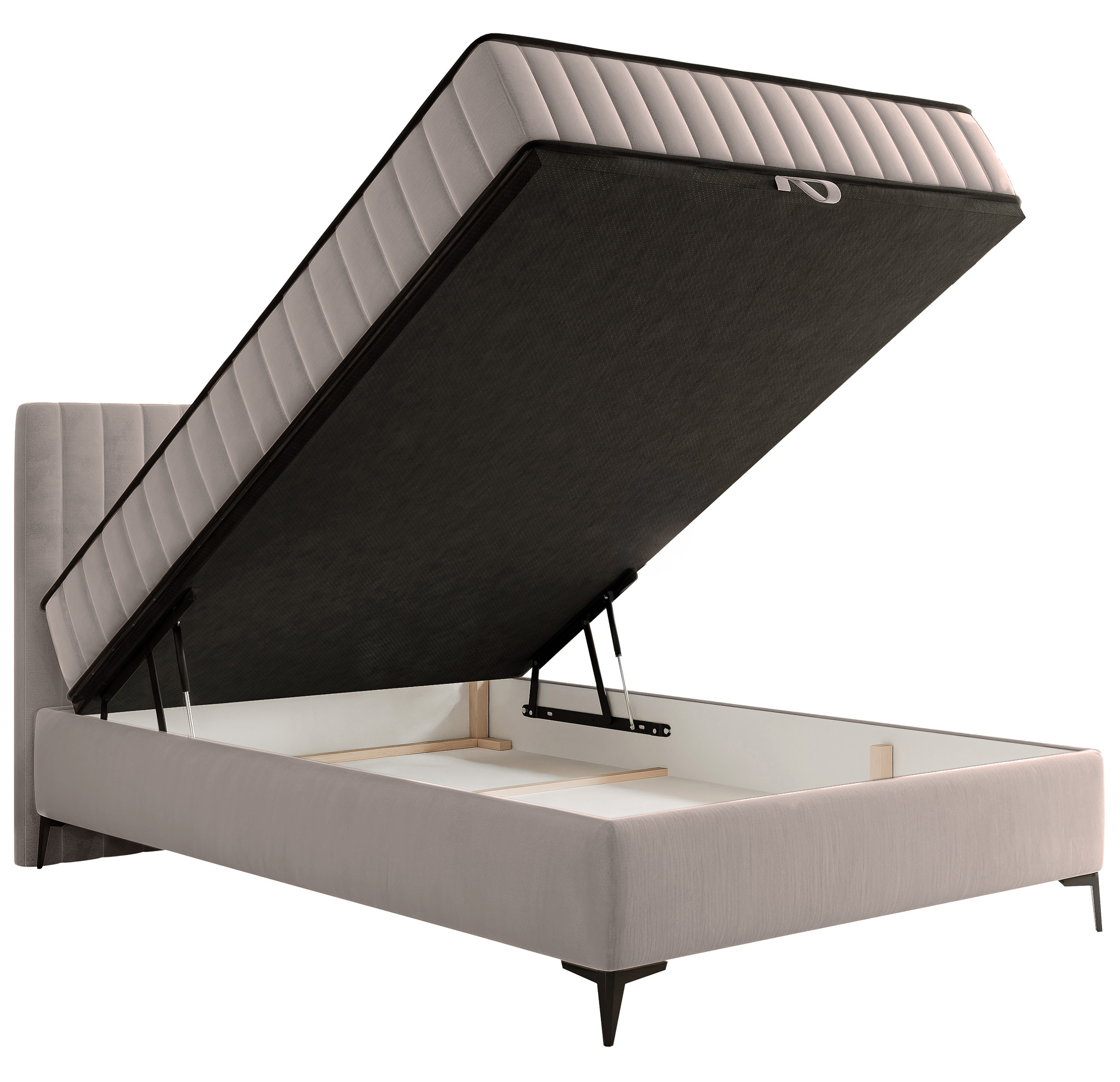 Kontinentales Bett 140x200 cm Mufasso mit Stauraum, grau-beiger wasserabweisender Samt