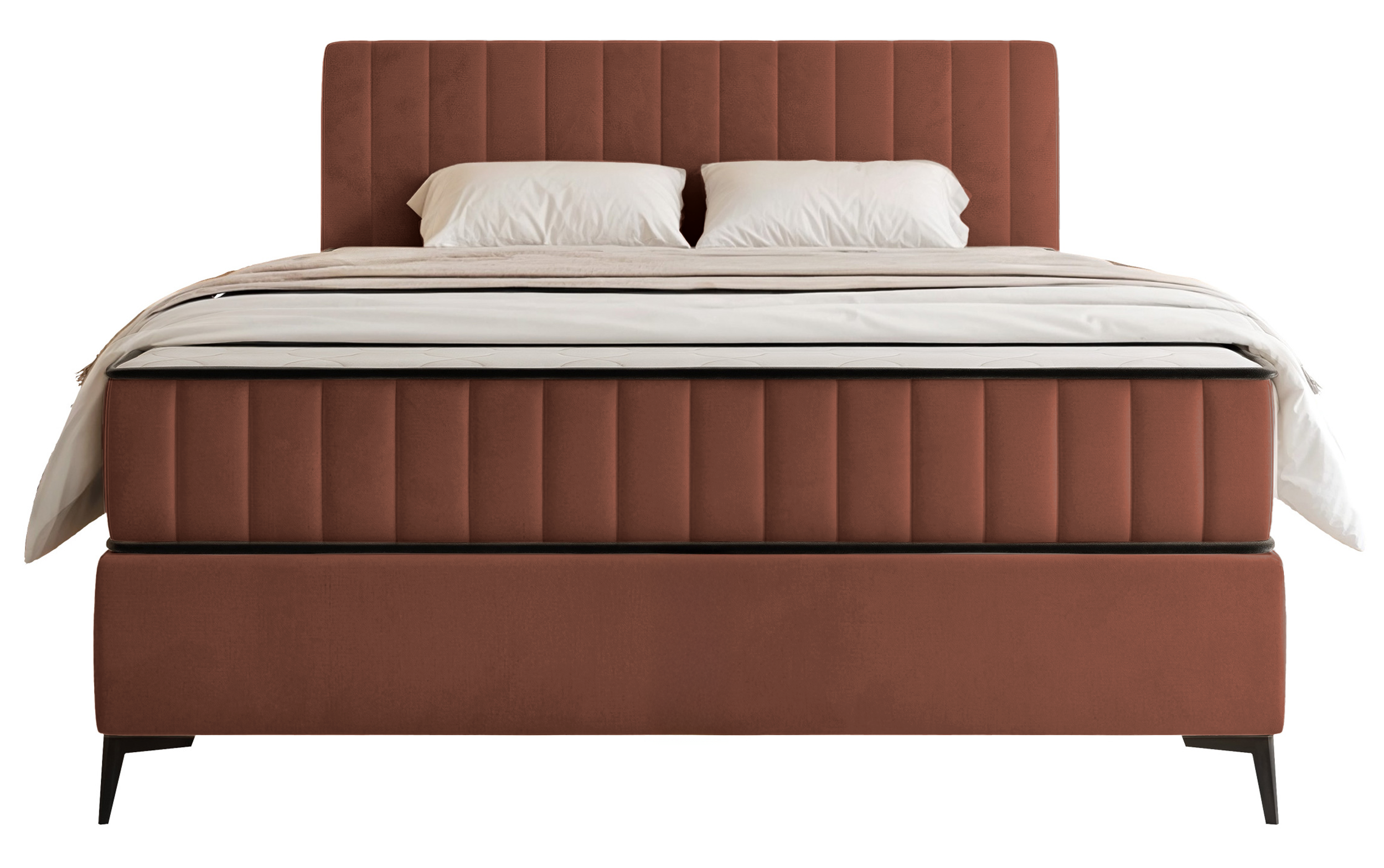 Kontinentales Bett 140x200 cm Mufasso mit Stauraum, kupferfarbener hydrophober Samt