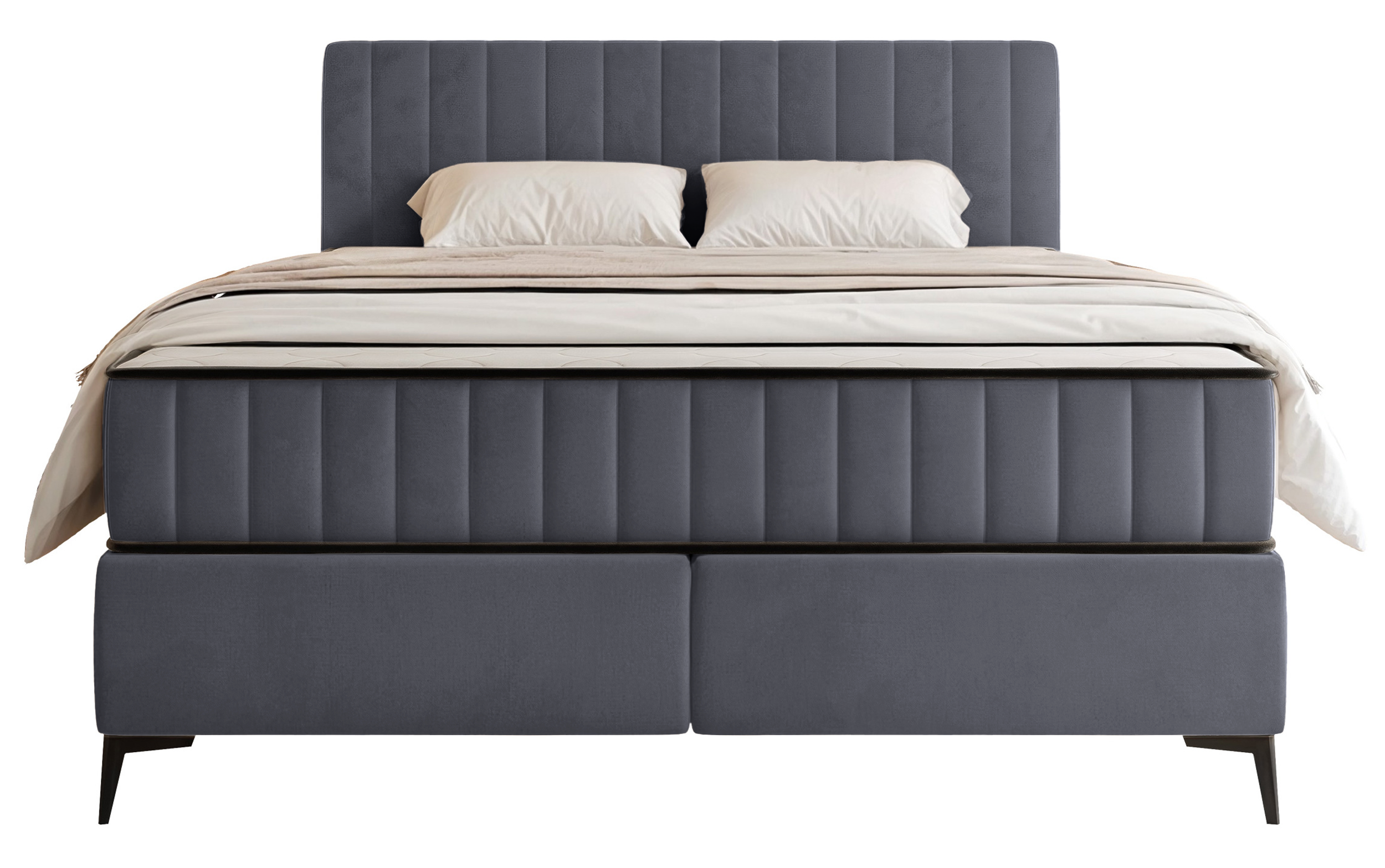 Kontinentales Bett 160x200 cm Mufasso mit Stauraum, grauer wasserabweisender Samt