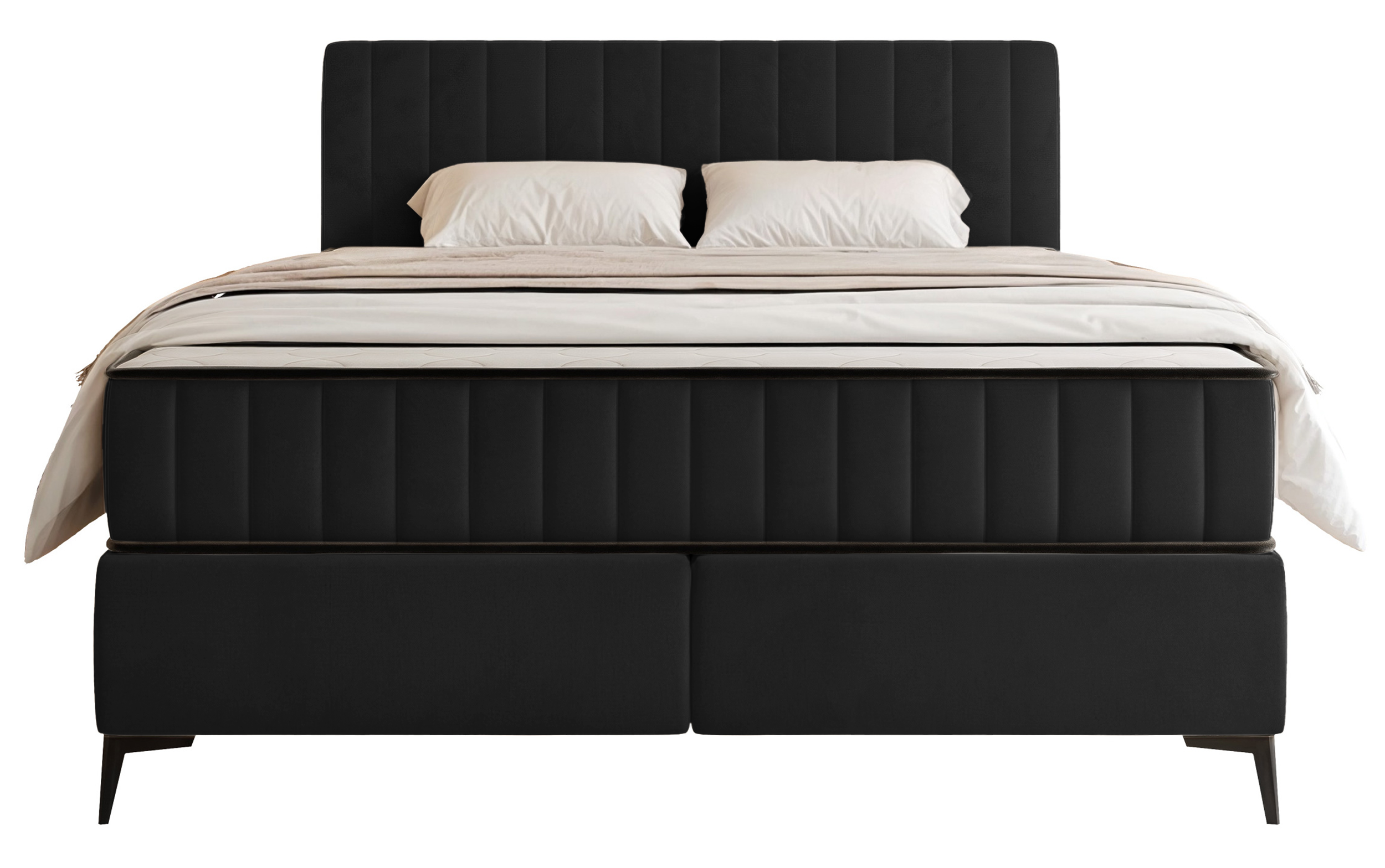 Kontinentalbett 160x200 cm Mufasso mit Stauraum, schwarzer hydrophober Samt