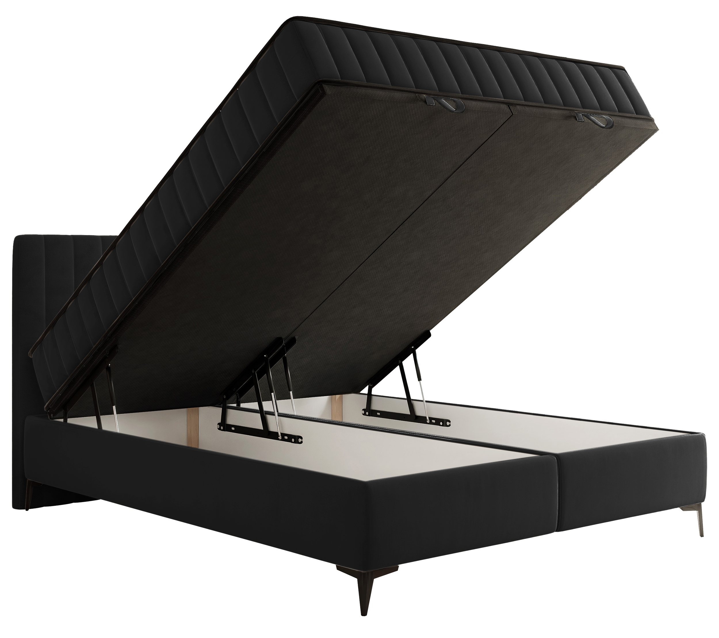 Kontinentalbett 160x200 cm Mufasso mit Stauraum, schwarzer hydrophober Samt