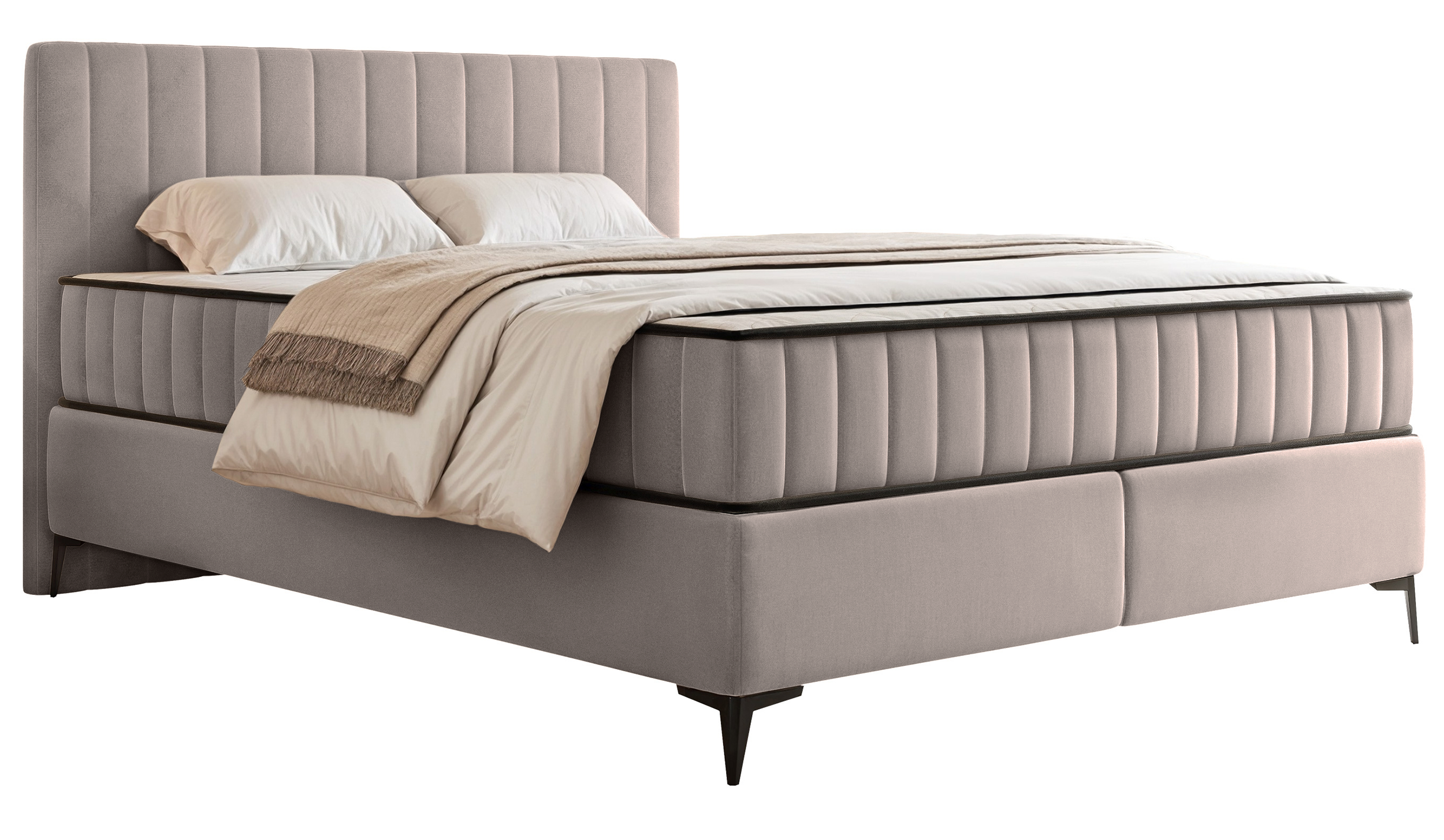 Kontinentalbett 180x200 cm Mufasso mit Stauraum, grau-beiger wasserabweisender Samt