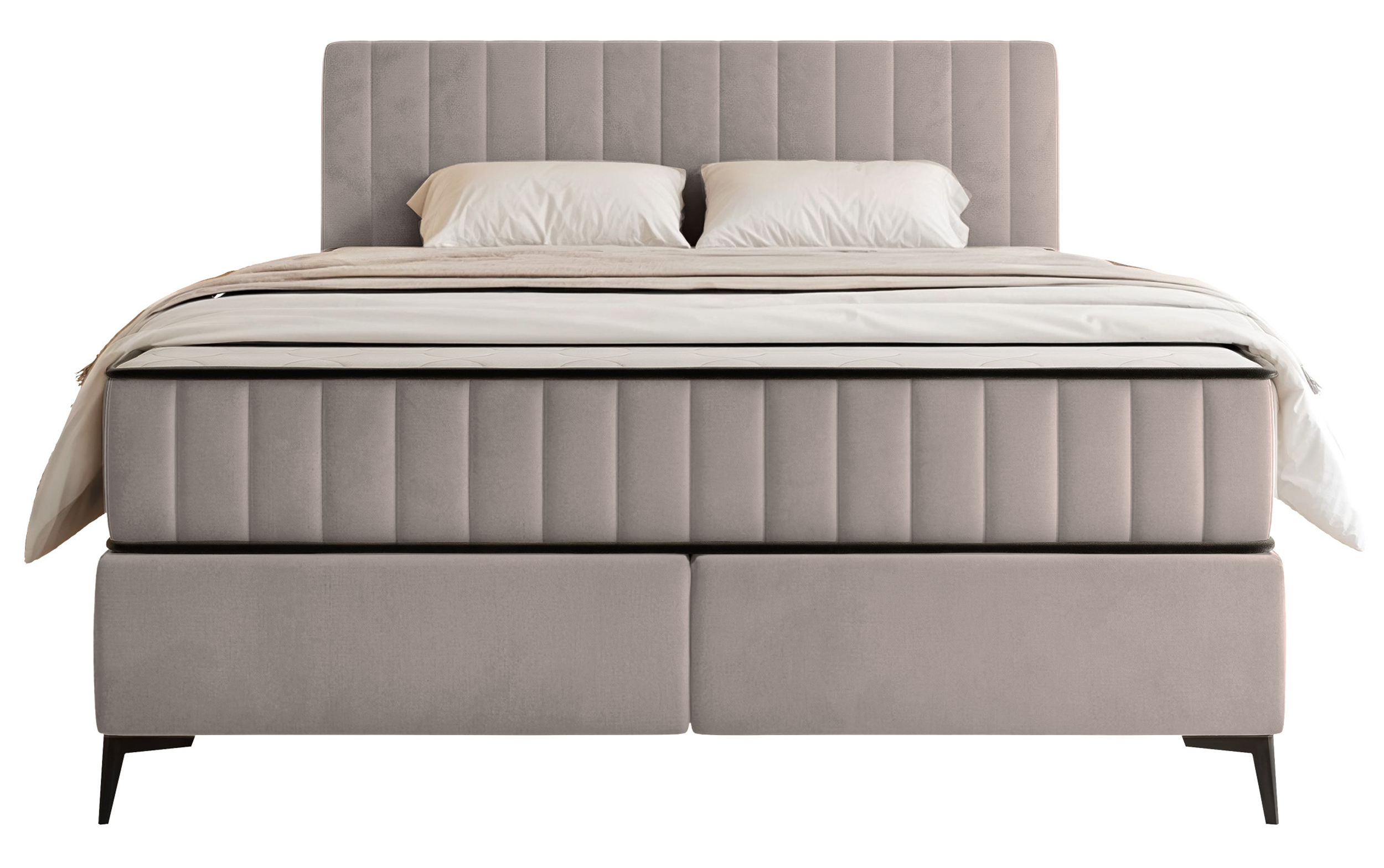 Kontinentalbett 160x200 cm Mufasso mit Stauraum, grau-beiger wasserabweisender Samt