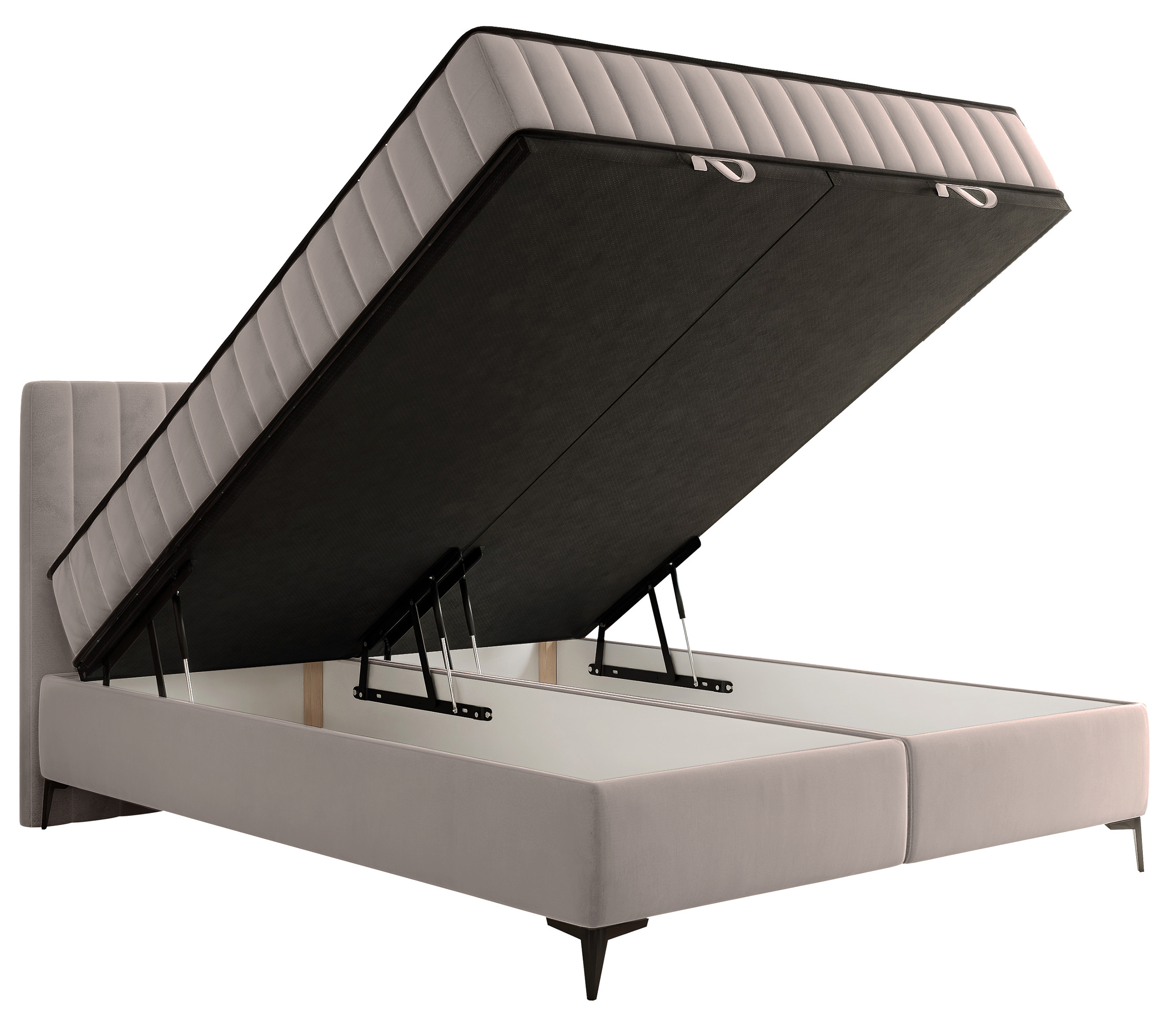 Kontinentalbett 160x200 cm Mufasso mit Stauraum, grau-beiger wasserabweisender Samt