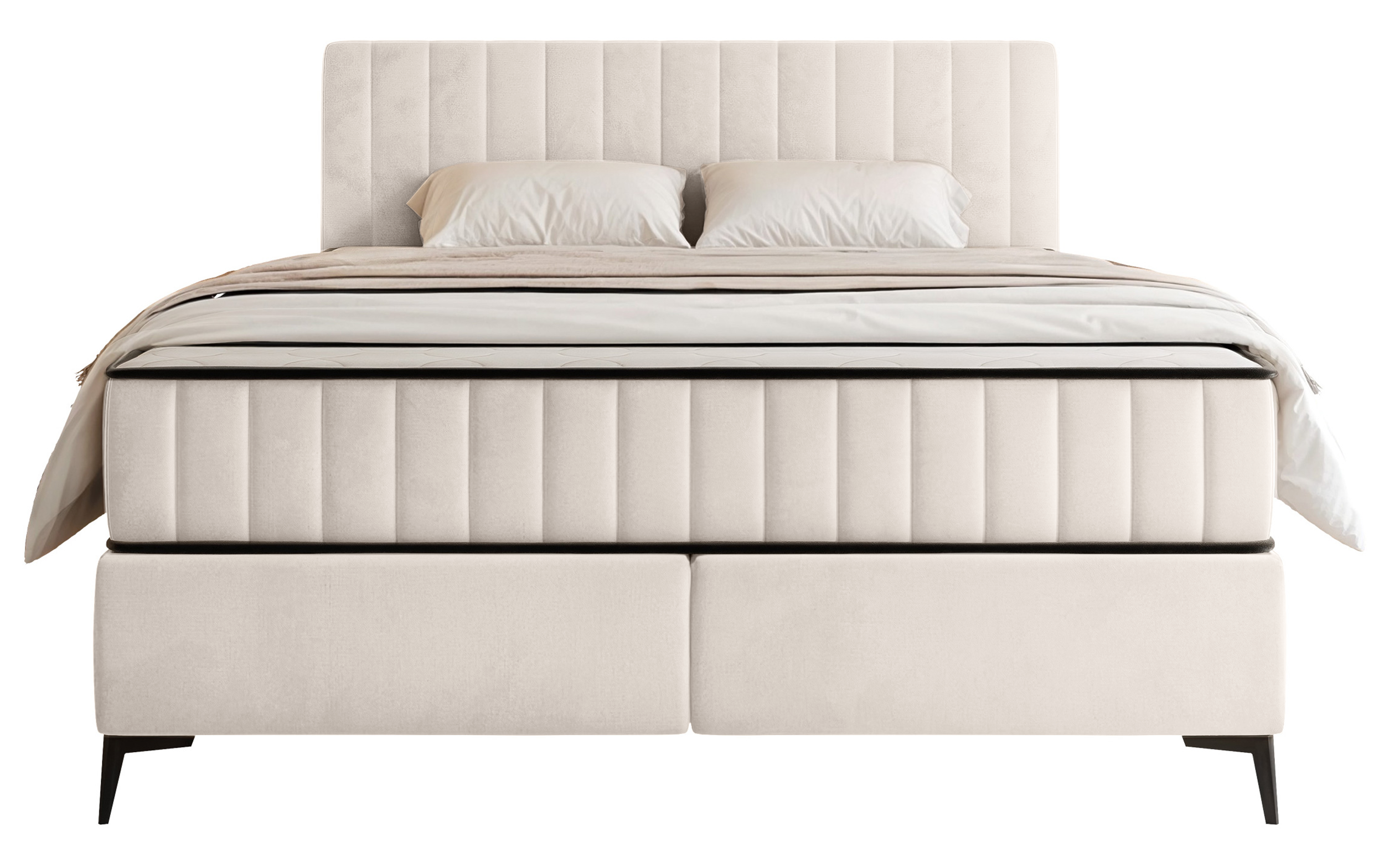 Kontinentales Bett 160x200 cm Mufasso mit Stauraum, cremefarben, wasserabweisender Samt