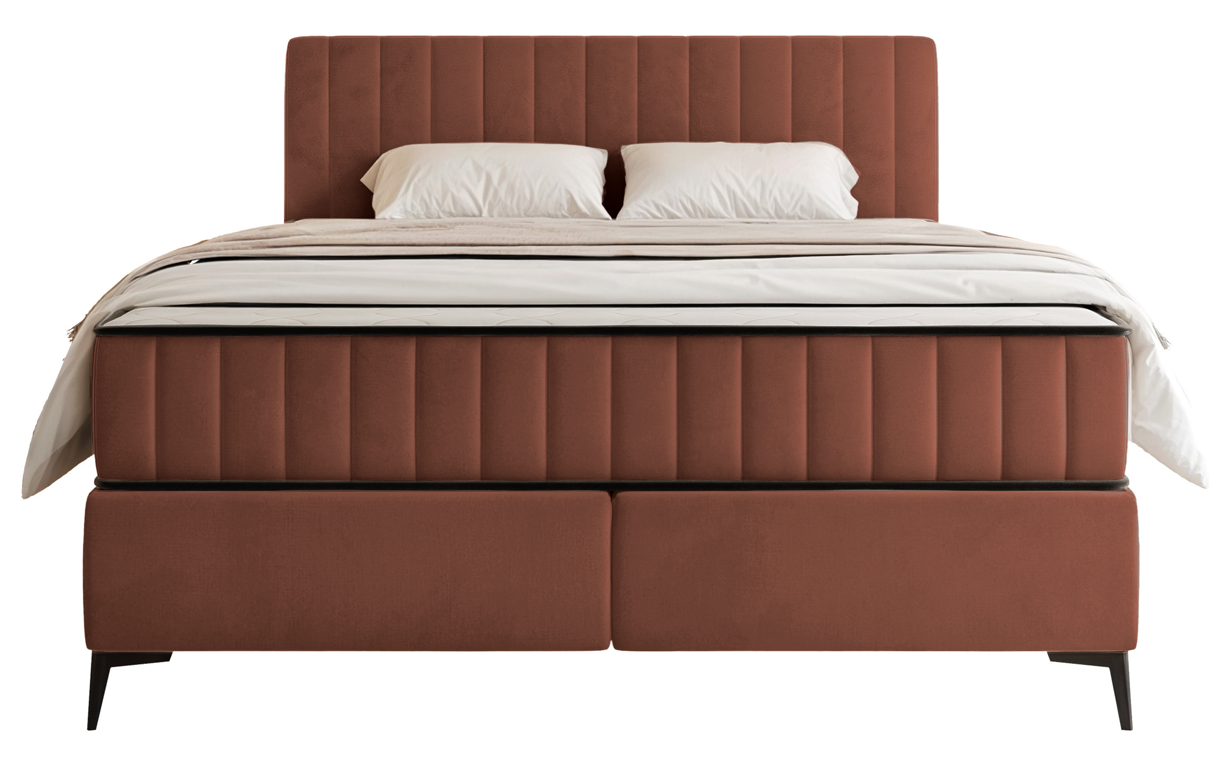 Kontinentales Bett 160x200 cm Mufasso mit Stauraum, kupferfarbener Velours, wasserabweisend