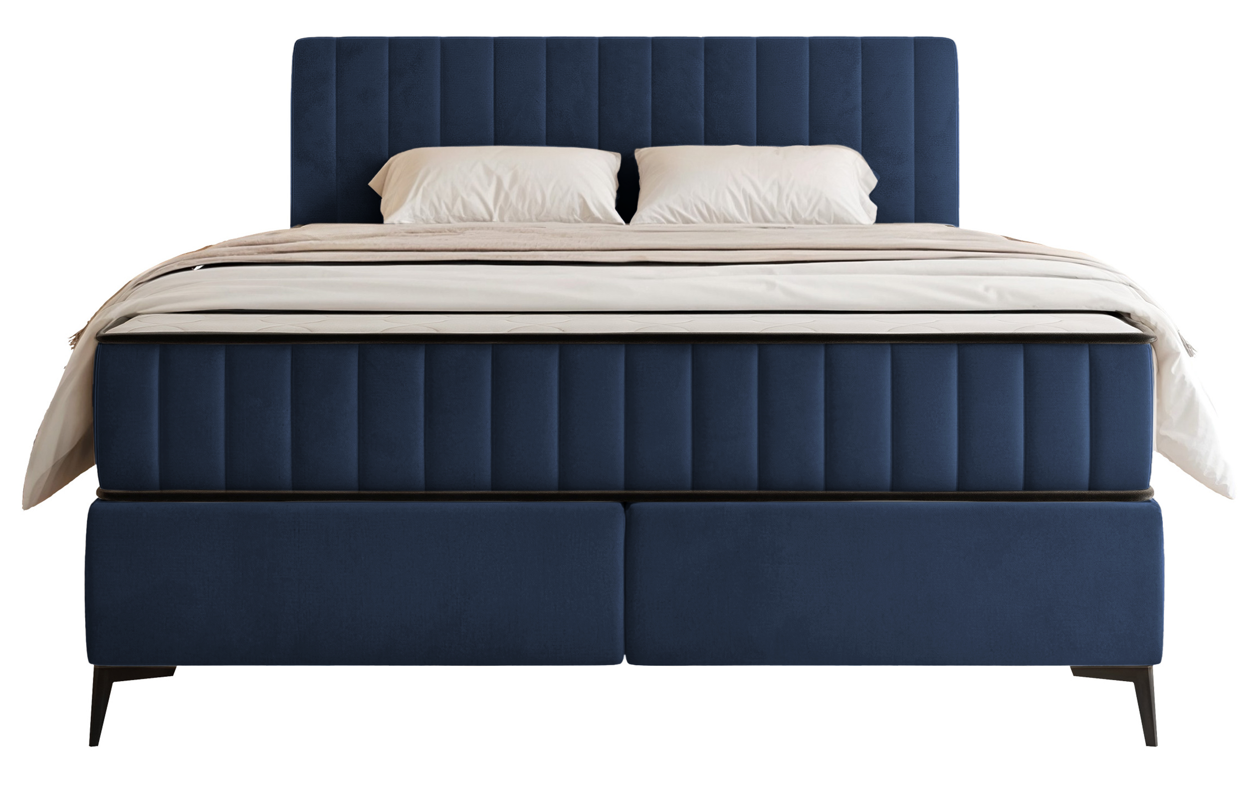 Kontinentalbett 160x200 cm Mufasso mit Stauraum, marineblauer Velours, wasserabweisend
