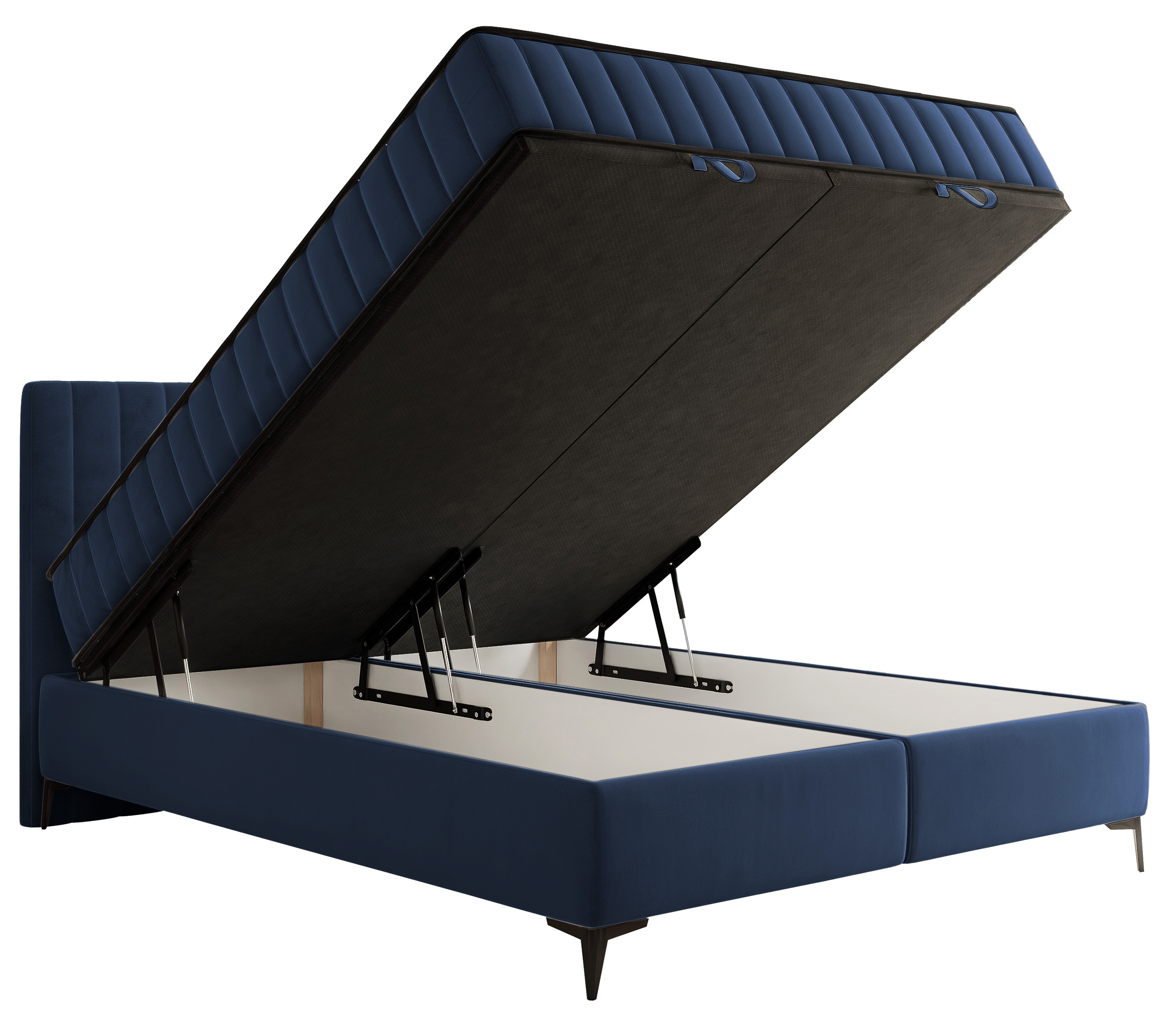 Kontinentalbett 160x200 cm Mufasso mit Stauraum, marineblauer Velours, wasserabweisend