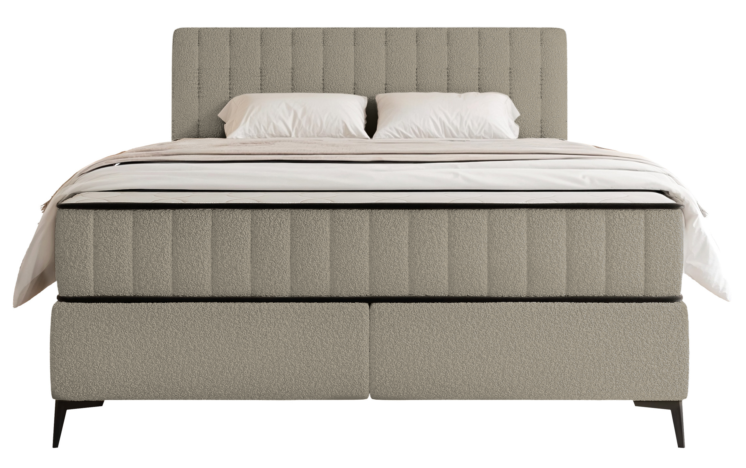 Kontinentales Bett 180x200 cm Mufasso mit Stauraum, dunkelbeiges Bouclé