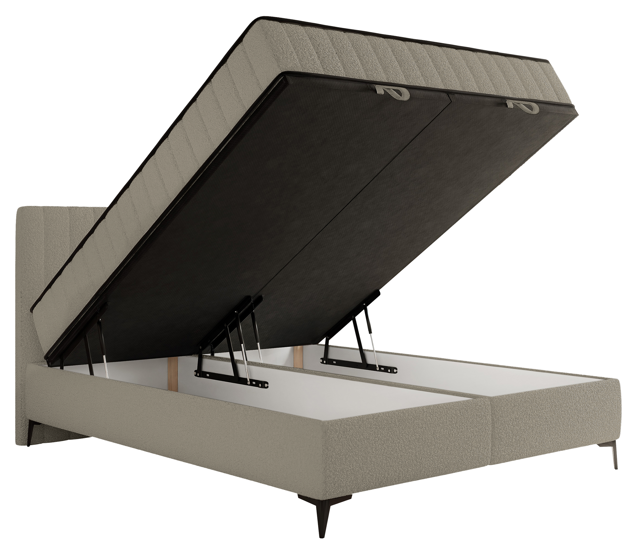 Kontinentales Bett 180x200 cm Mufasso mit Stauraum, dunkelbeiges Bouclé
