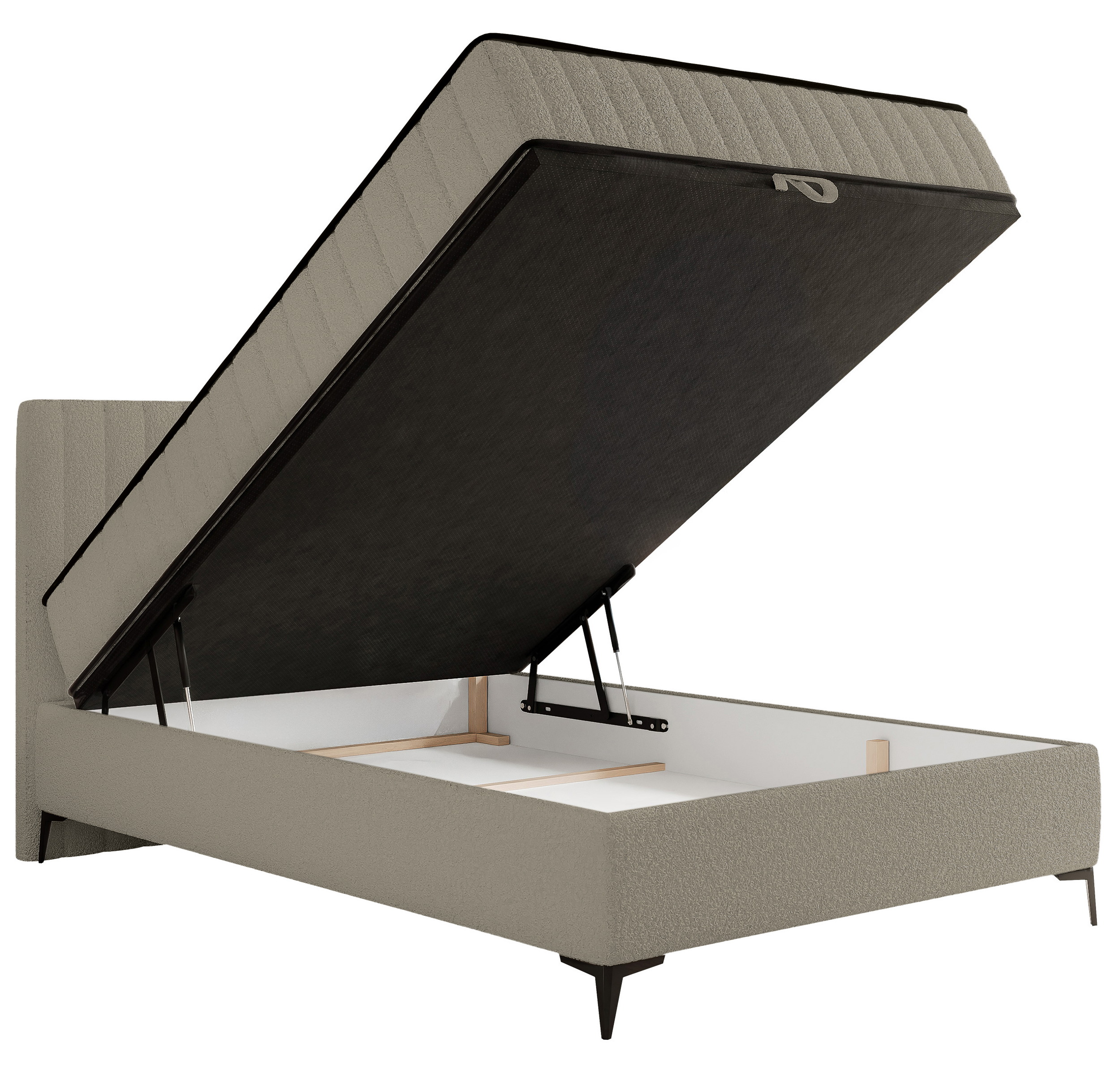 Kontinentalbett 140x200 cm Mufasso mit Stauraum, dunkelbeige Bouclé