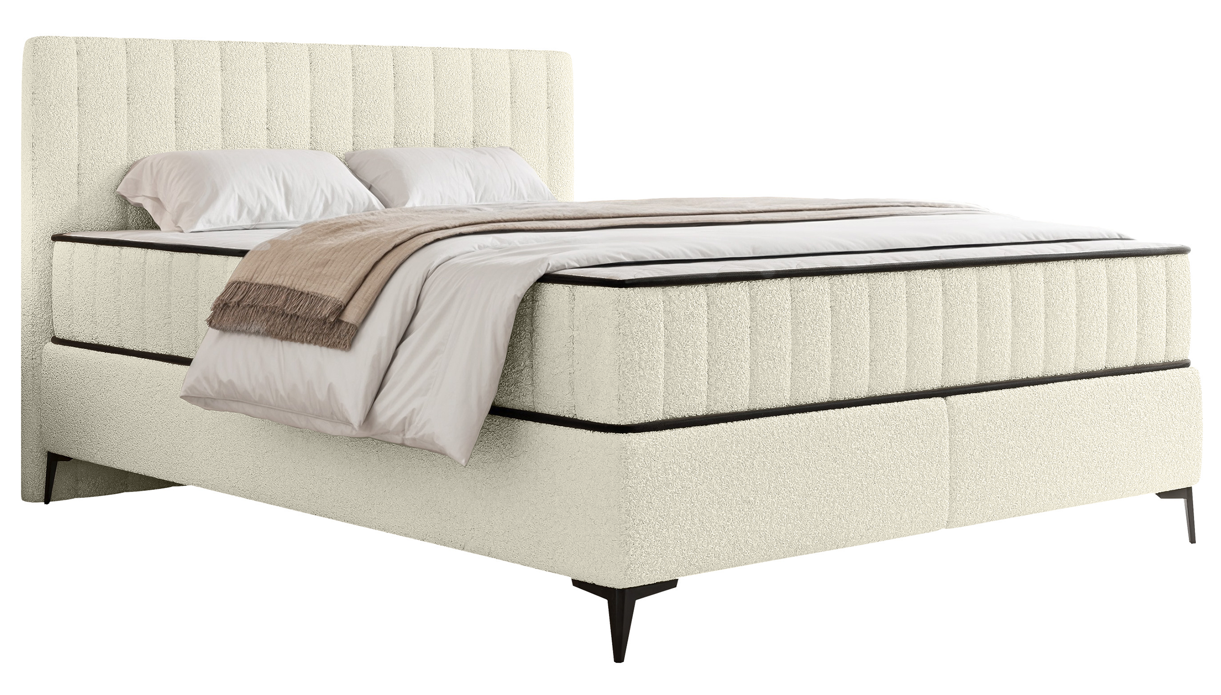 Kontinentales Bett 160x200 cm Mufasso mit Stauraum, cremefarbenes Bouclé