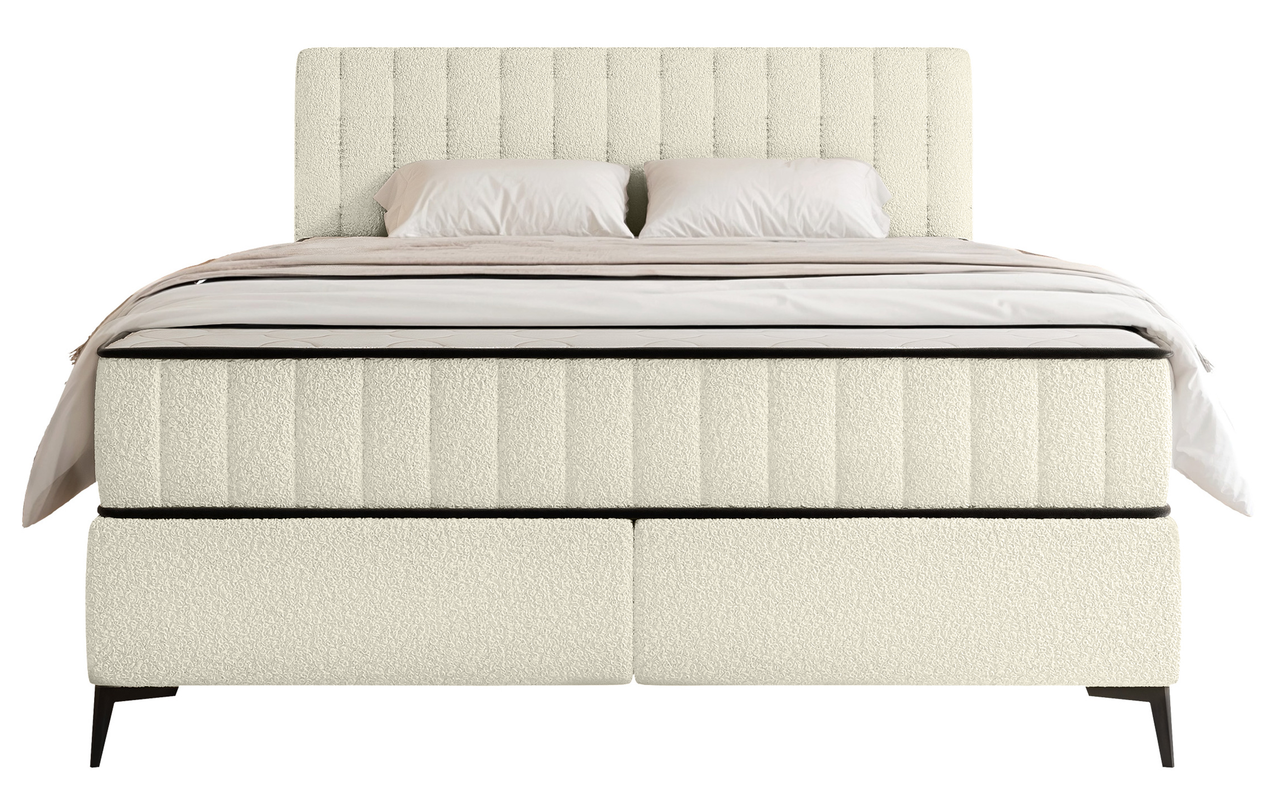 Kontinentales Bett 160x200 cm Mufasso mit Stauraum, cremefarbenes Bouclé
