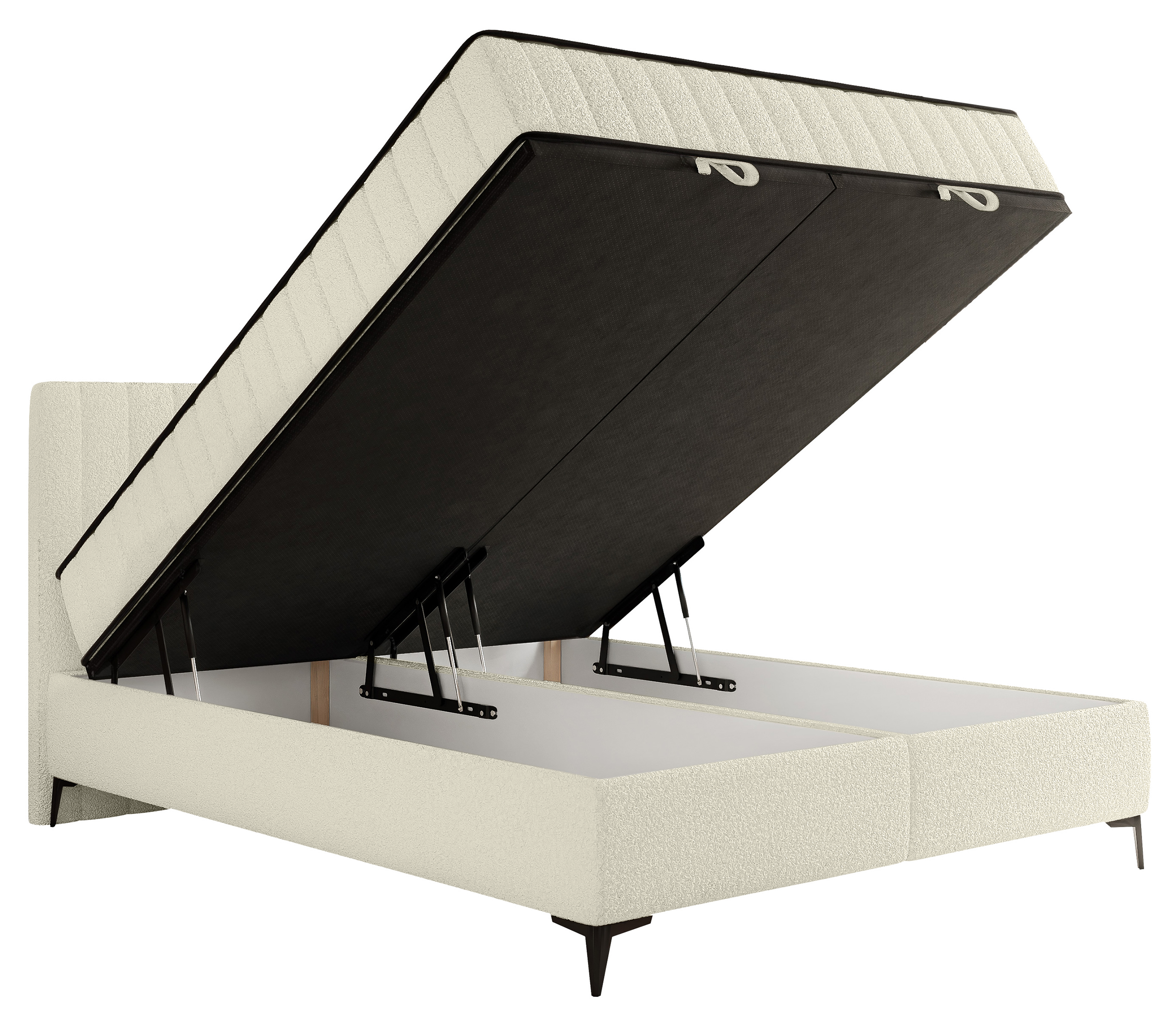 Kontinentales Bett 160x200 cm Mufasso mit Stauraum, cremefarbenes Bouclé