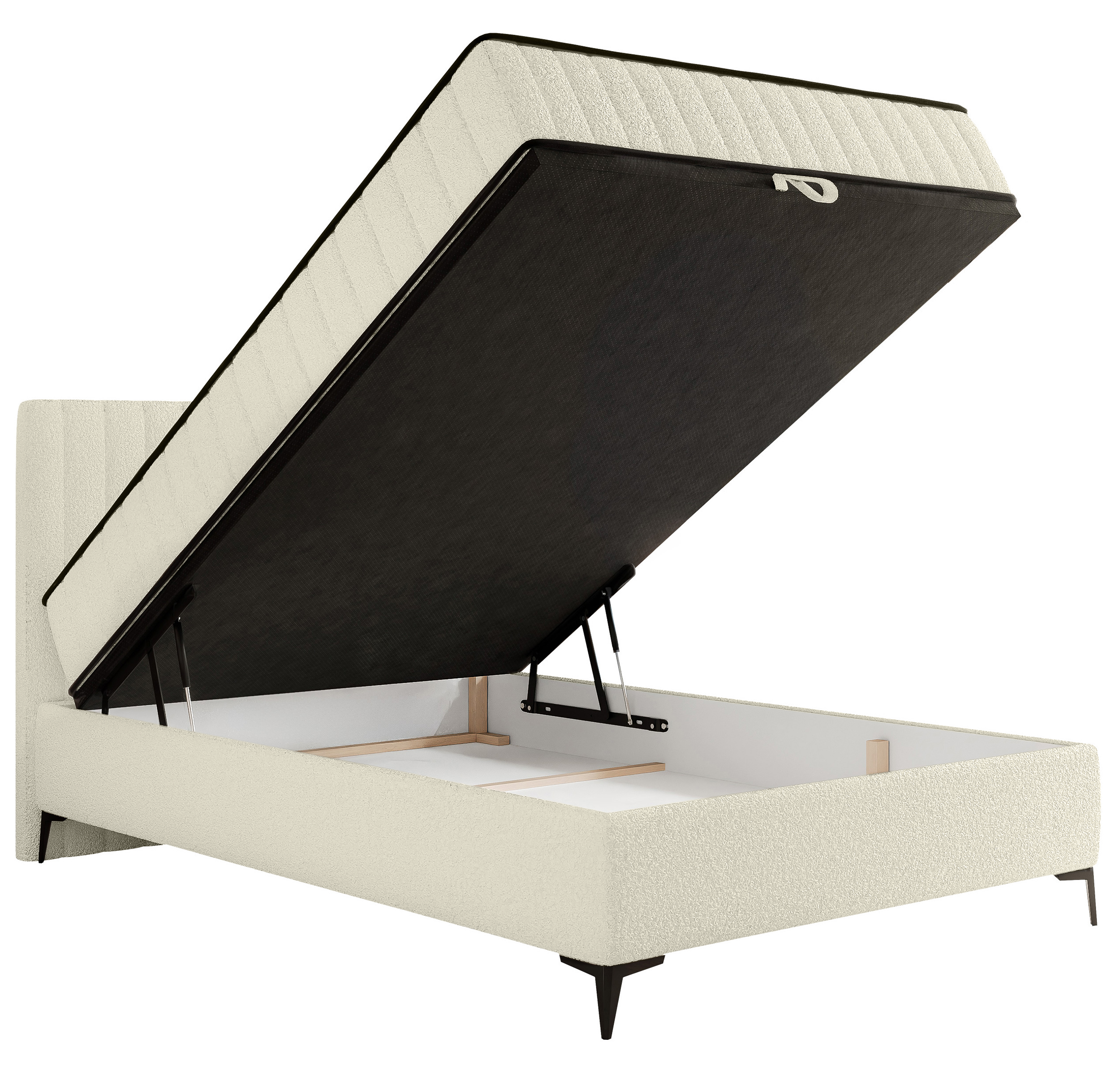 Kontinentales Bett 140x200 cm Mufasso mit Stauraum cremefarbenes Bouclé