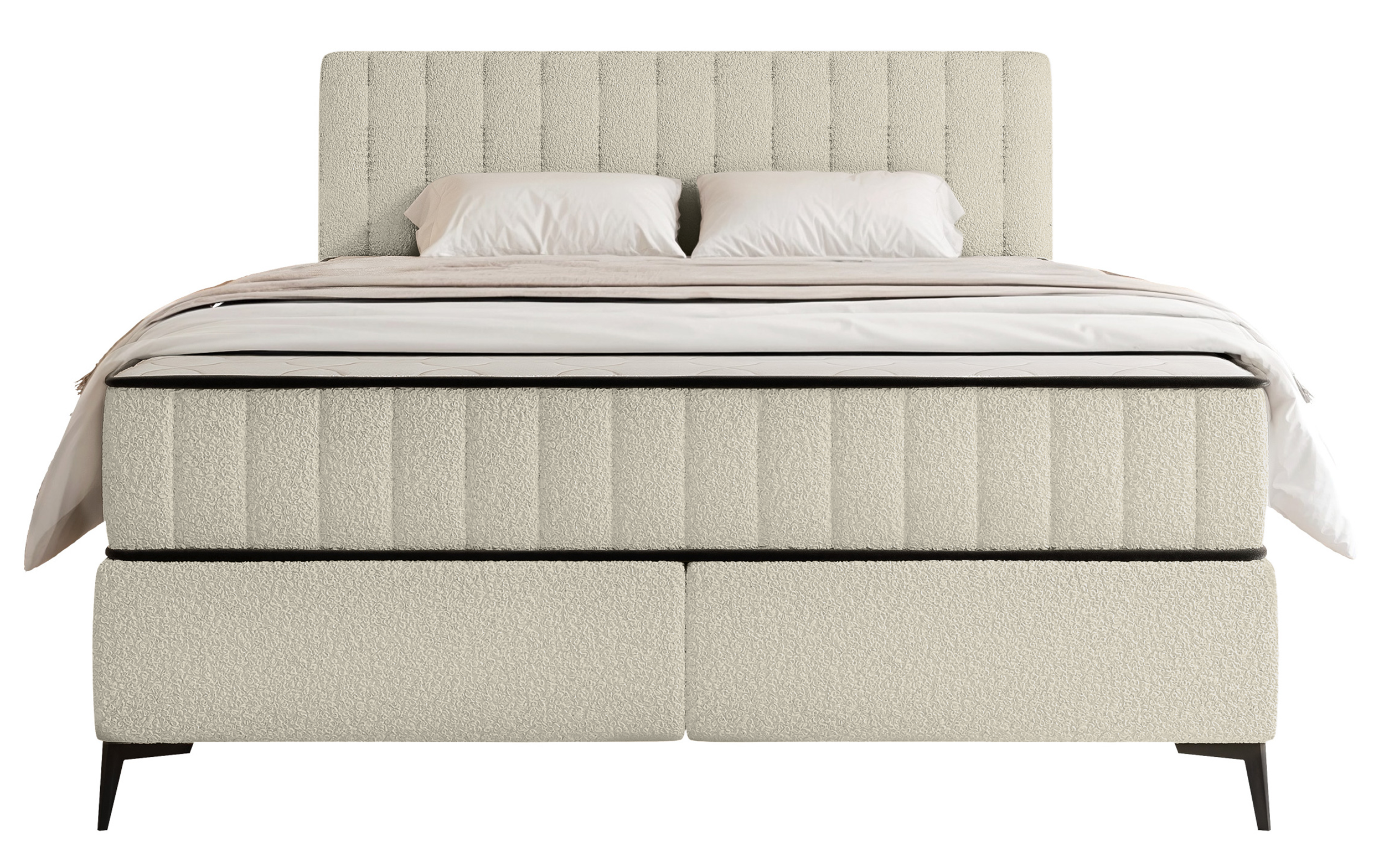 Kontinentales Bett 180x200 cm Mufasso mit Stauraum, hellbeige Bouclé