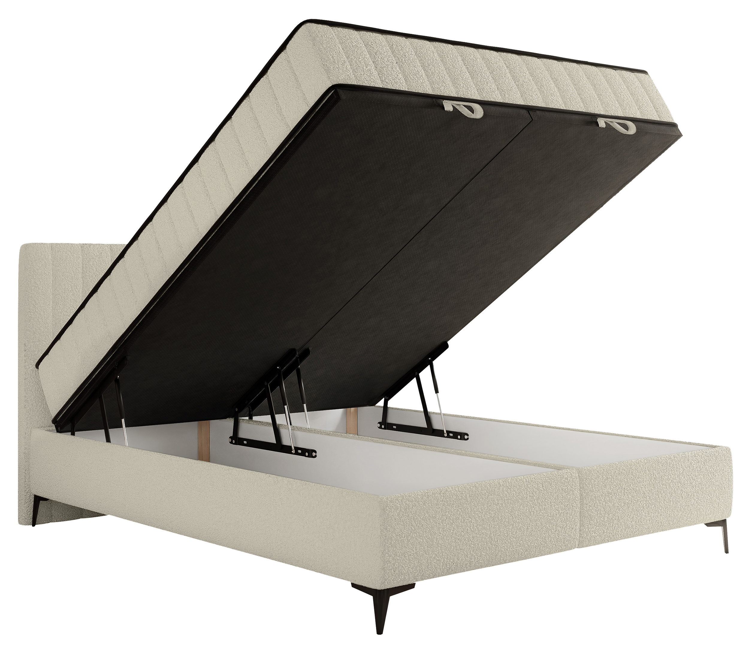 Kontinentales Bett 180x200 cm Mufasso mit Stauraum, hellbeige Bouclé