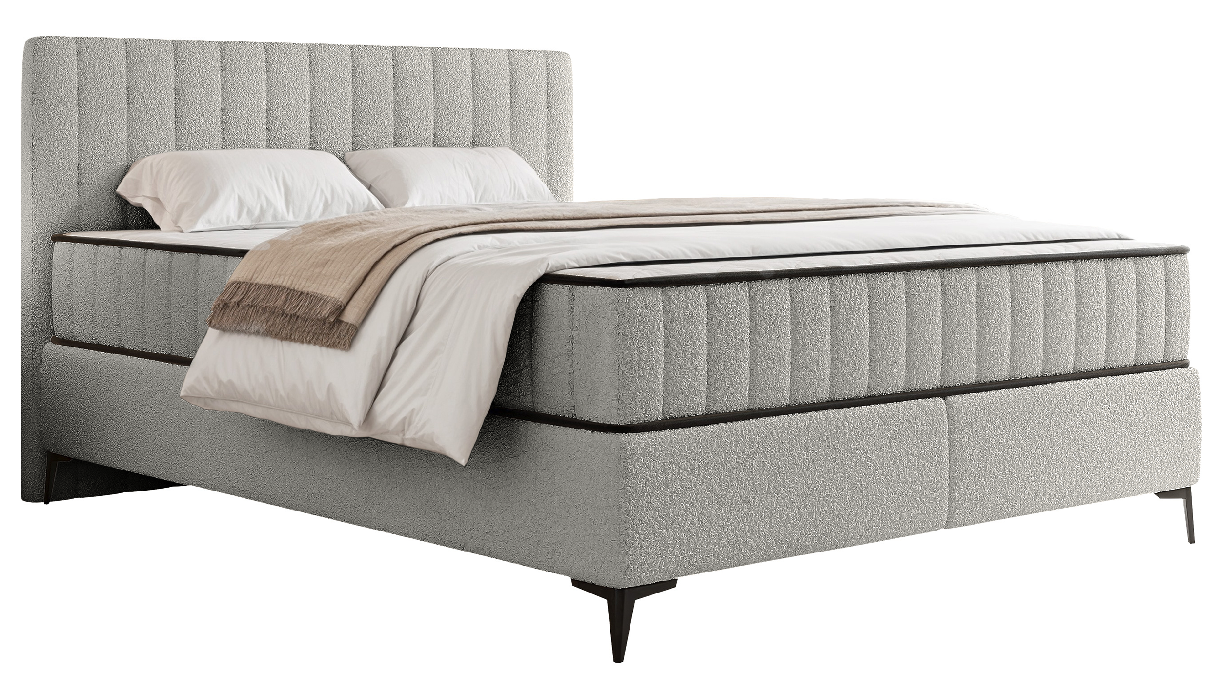 Kontinentales Bett 160x200 cm Mufasso mit Stauraum hellgrauer Bouclé-Stoff