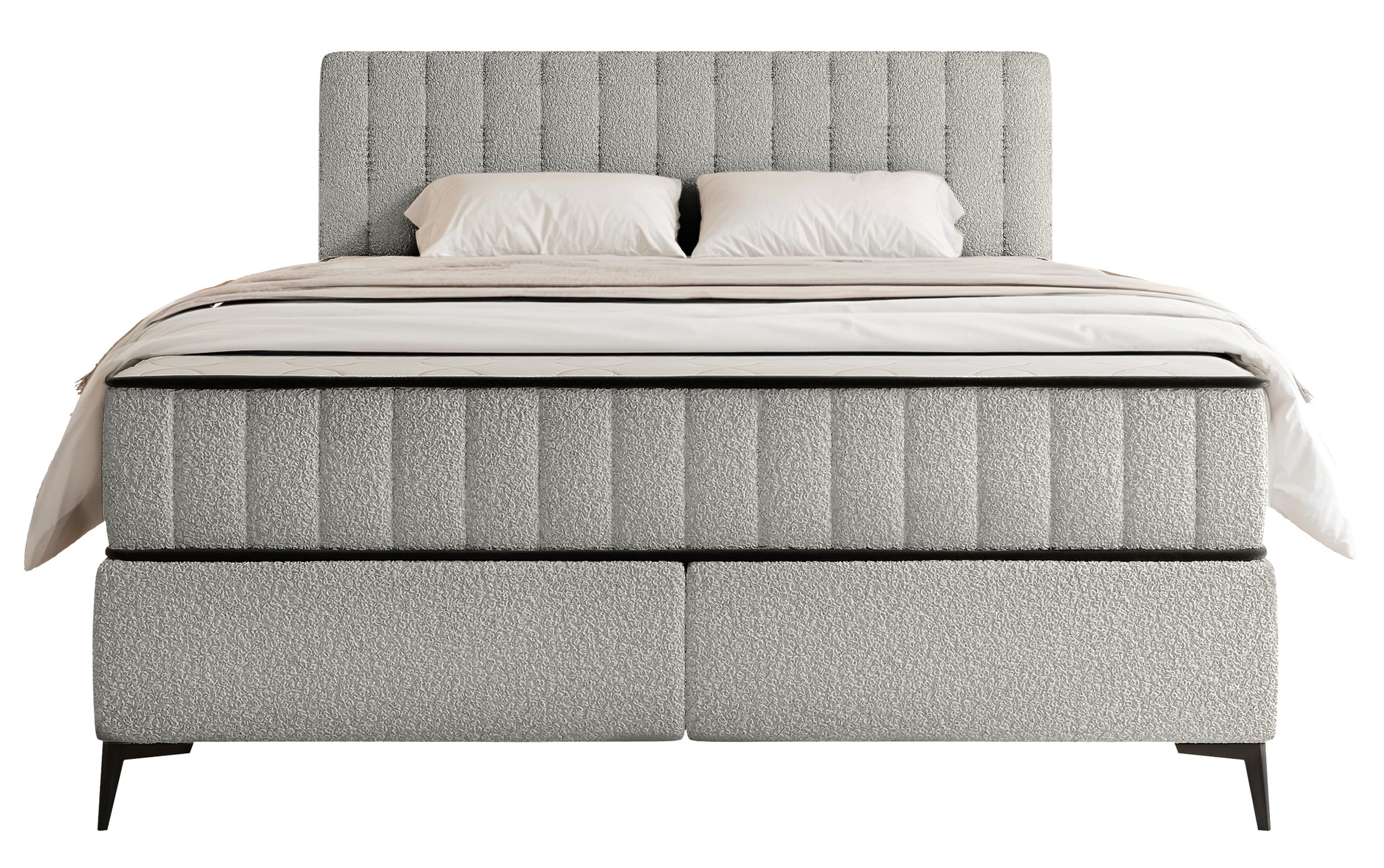 Kontinentales Bett 160x200 cm Mufasso mit Stauraum hellgrauer Bouclé-Stoff