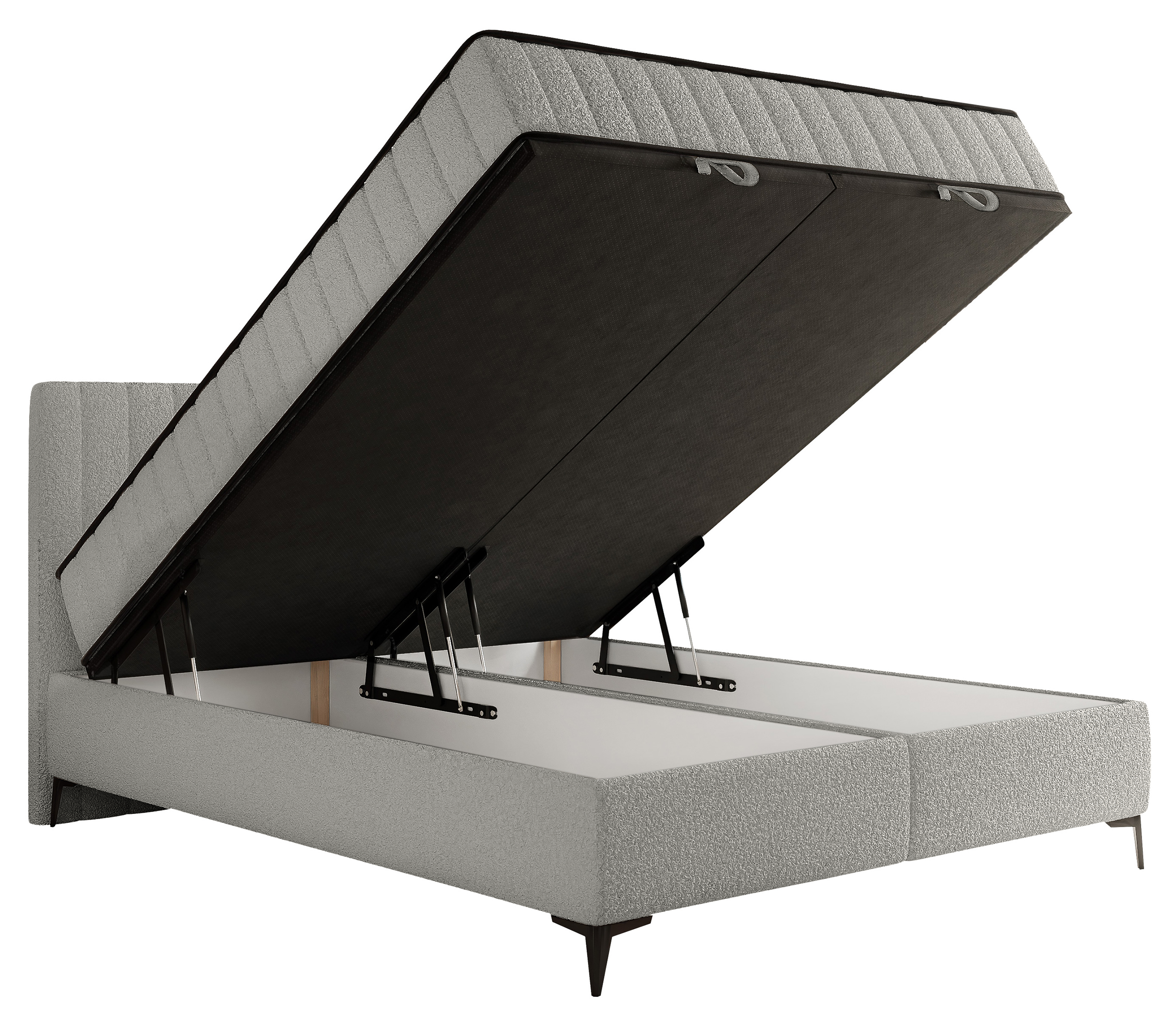 Kontinentales Bett 160x200 cm Mufasso mit Stauraum hellgrauer Bouclé-Stoff