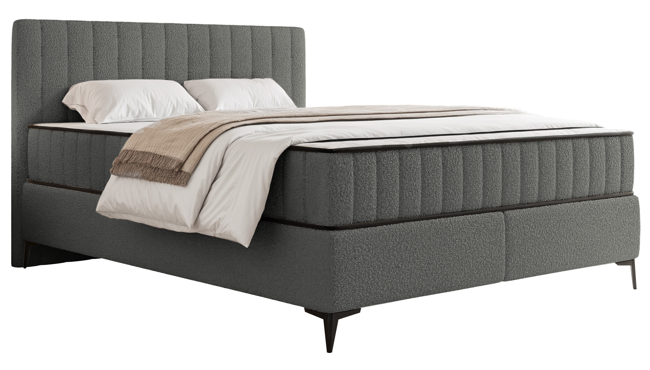 Kontinentalbett 160x200 cm Mufasso mit Stauraum, dunkelgrauer Bouclé-Stoff