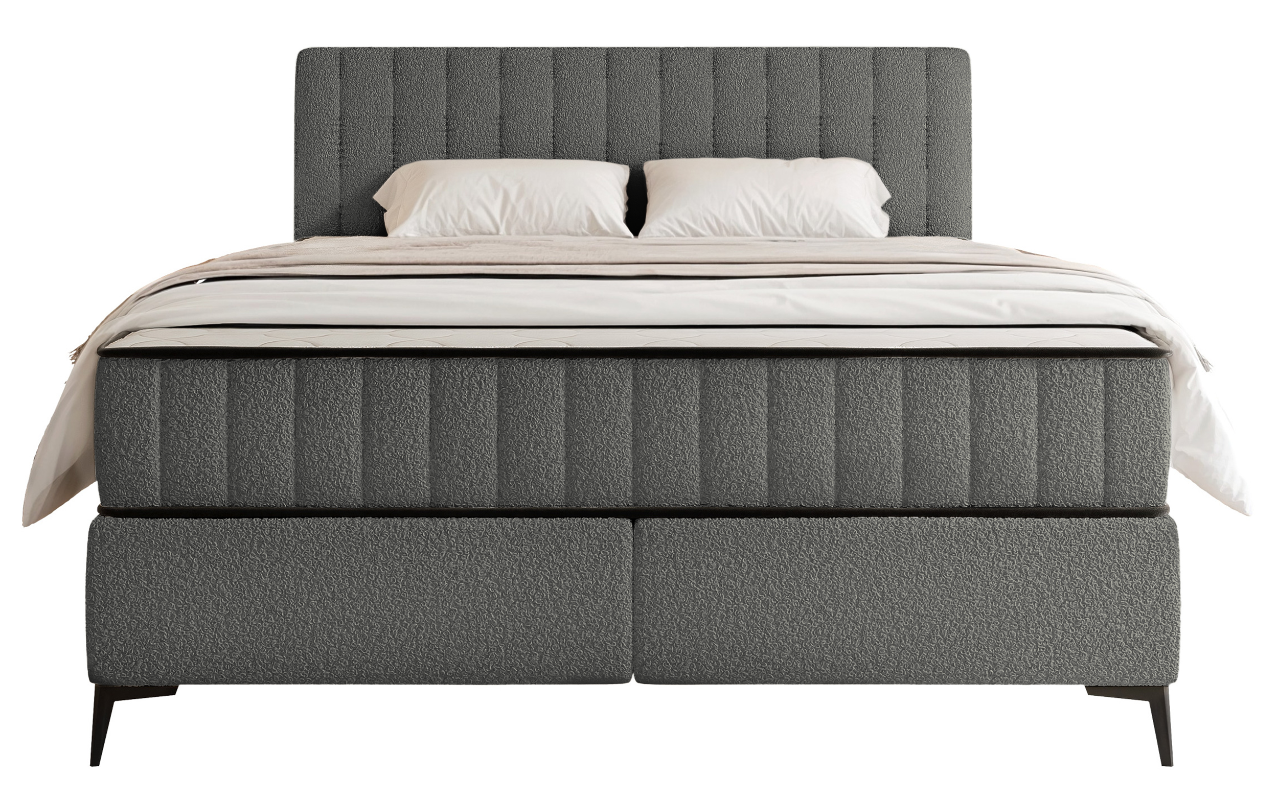 Kontinentalbett 160x200 cm Mufasso mit Stauraum, dunkelgrauer Bouclé-Stoff