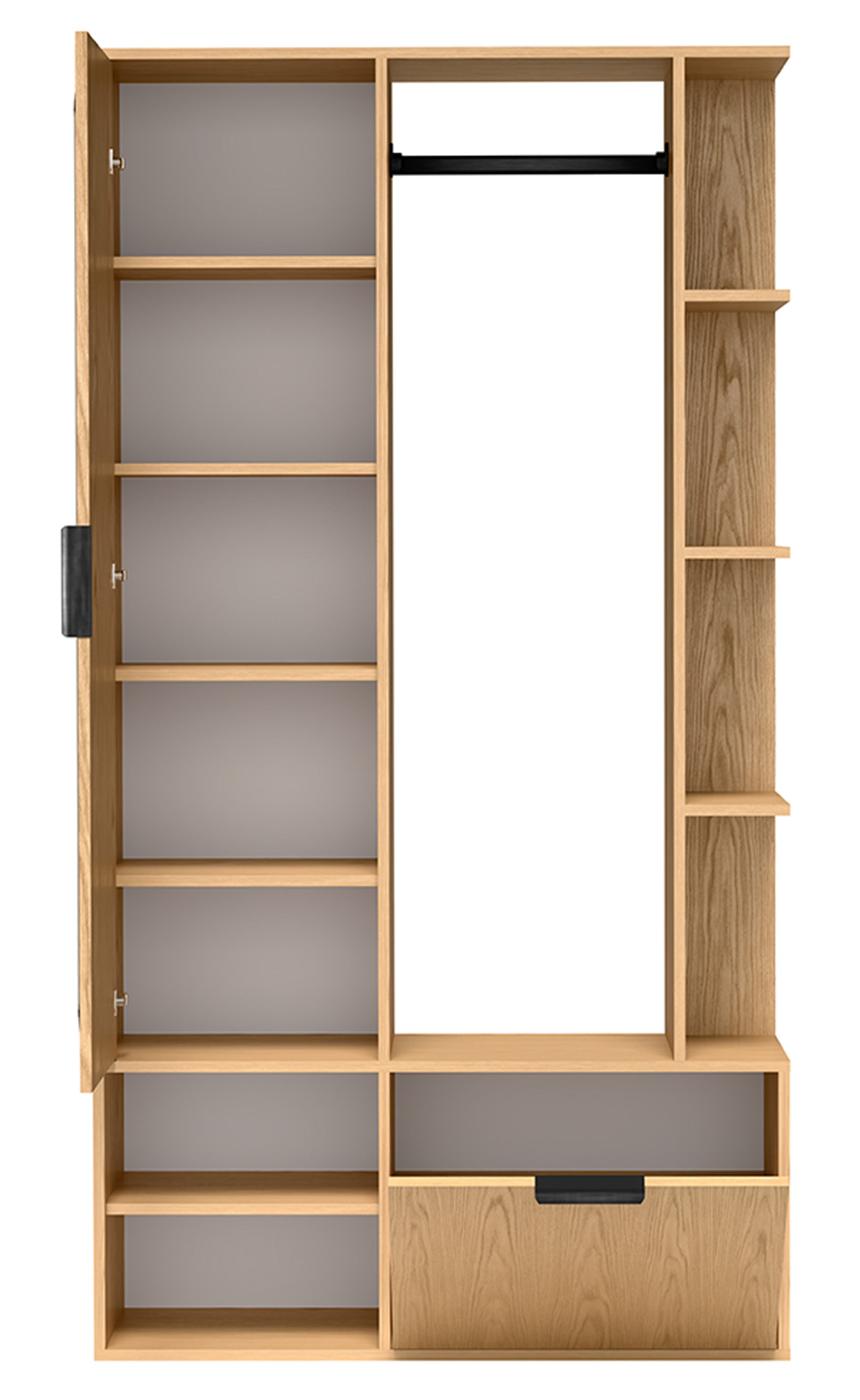 Garderobenset Nala für den Flur mit Spiegel und 100 cm Kleiderstange, Eiche Bookmatch