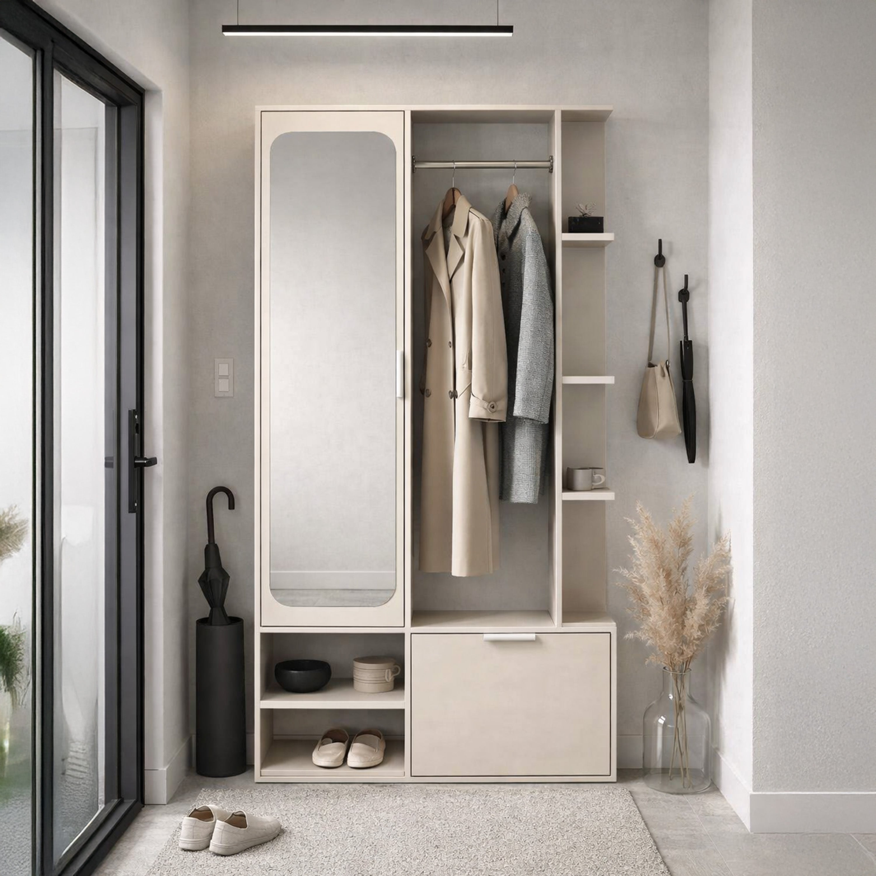 Flur-Set Nala mit Spiegel und 100 cm langer Stange in Kaschmir