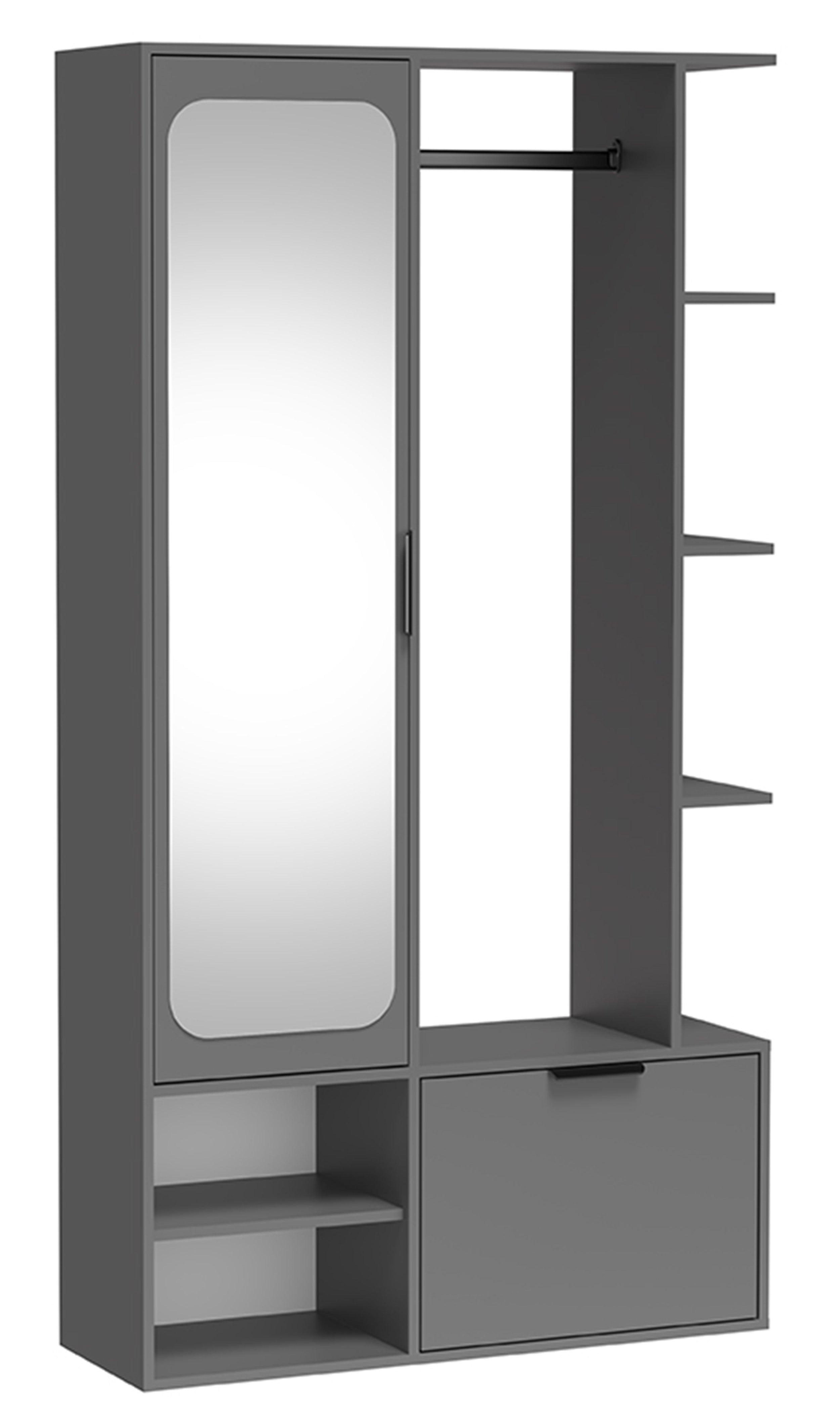 Flur-Set Nala mit Spiegel und 100 cm Kleiderstange, diamantgrau