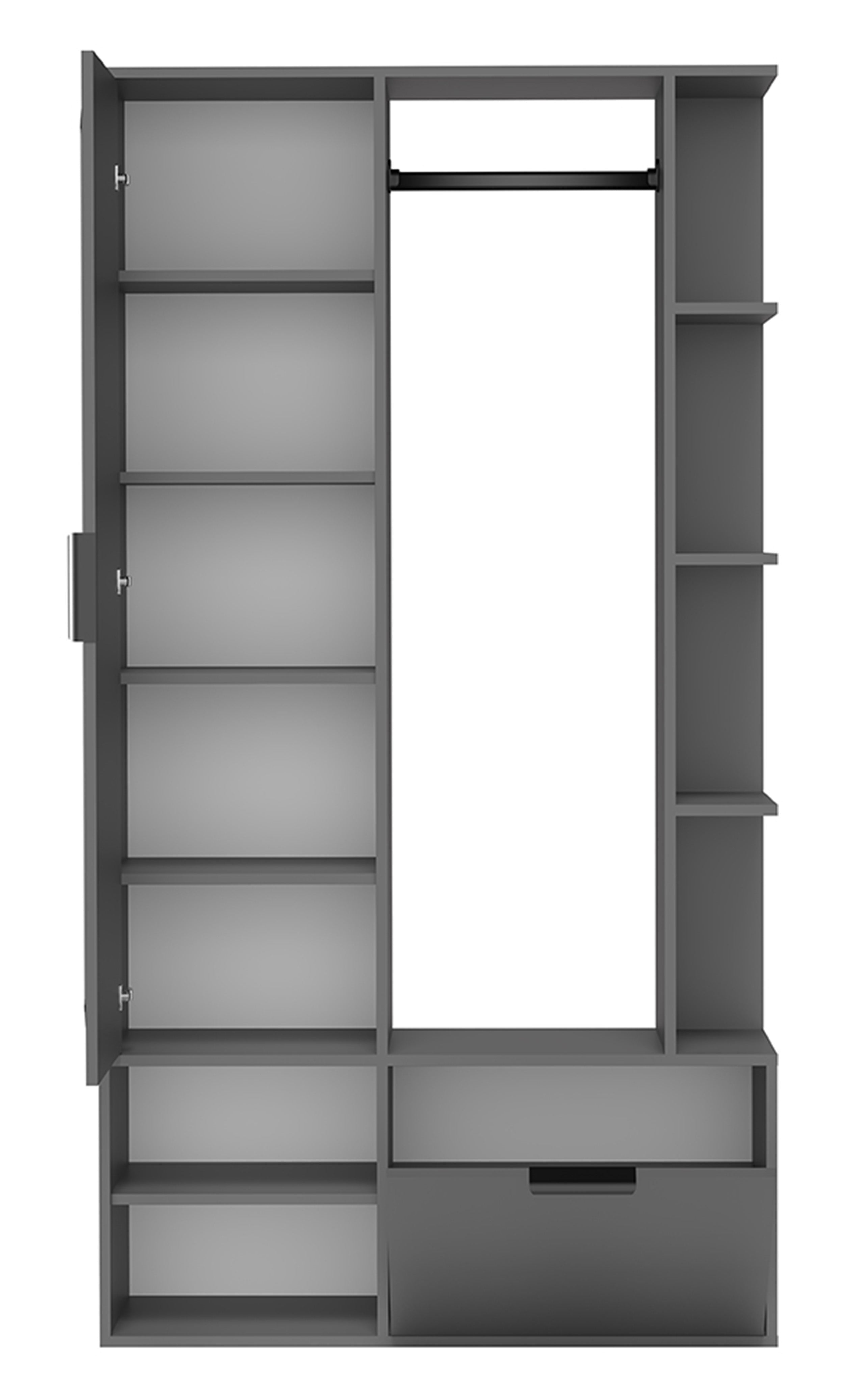 Flur-Set Nala mit Spiegel und 100 cm Kleiderstange, diamantgrau