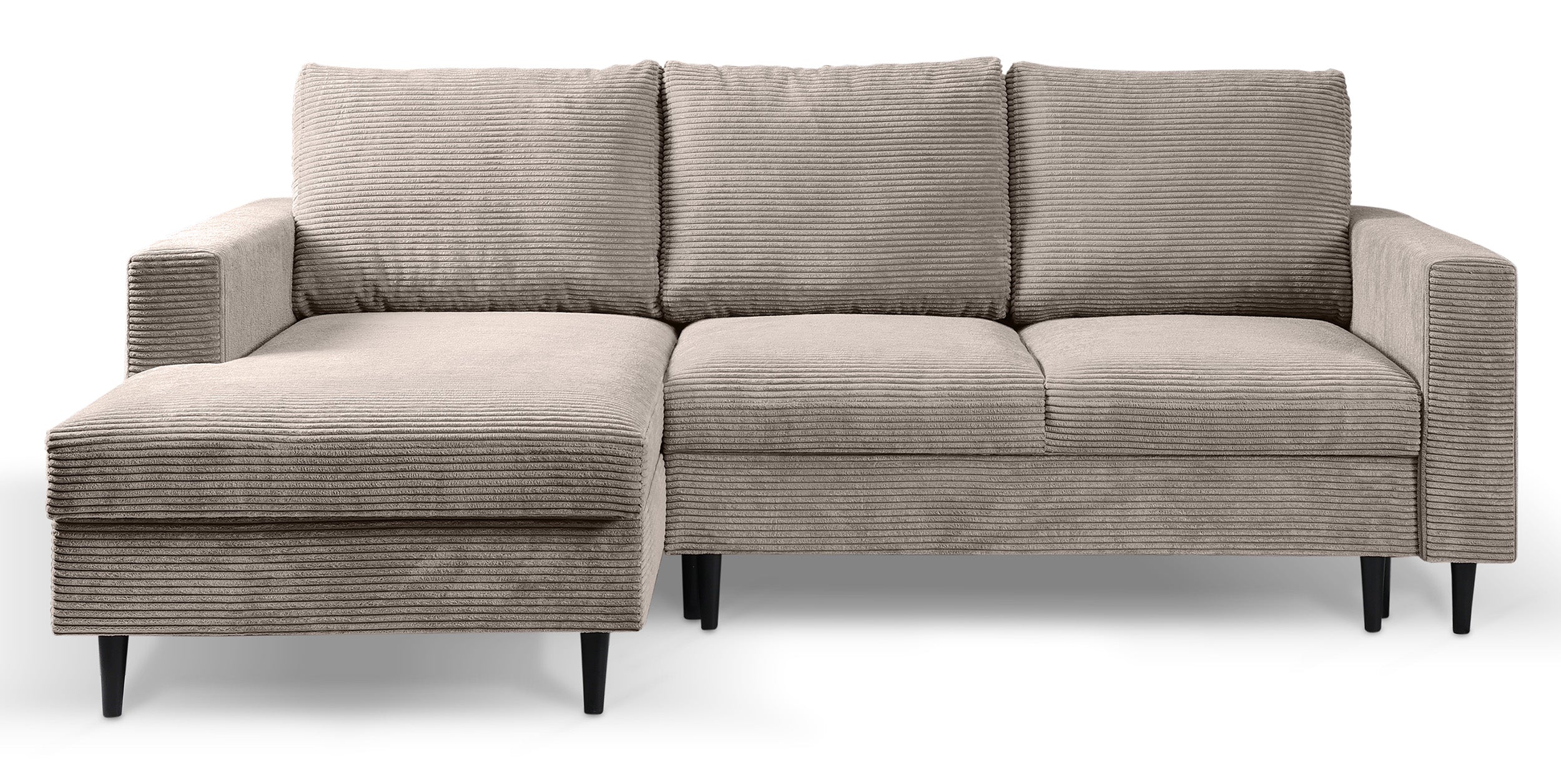 Ecksofa mit Schlaffunktion Nalika, L-förmig, mit Stauraum, beige Cord, linksseitig