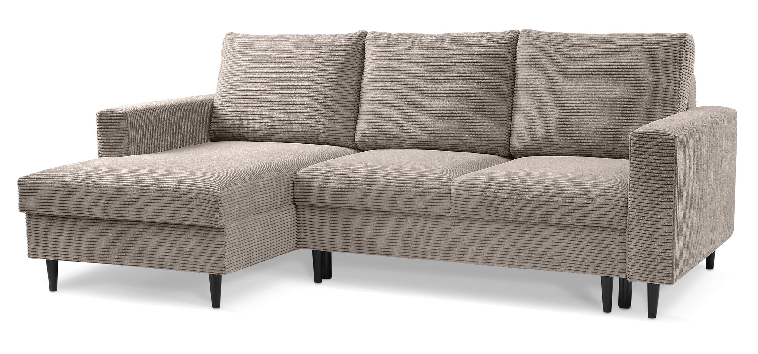 Ecksofa mit Schlaffunktion Nalika, L-förmig, mit Stauraum, beige Cord, linksseitig
