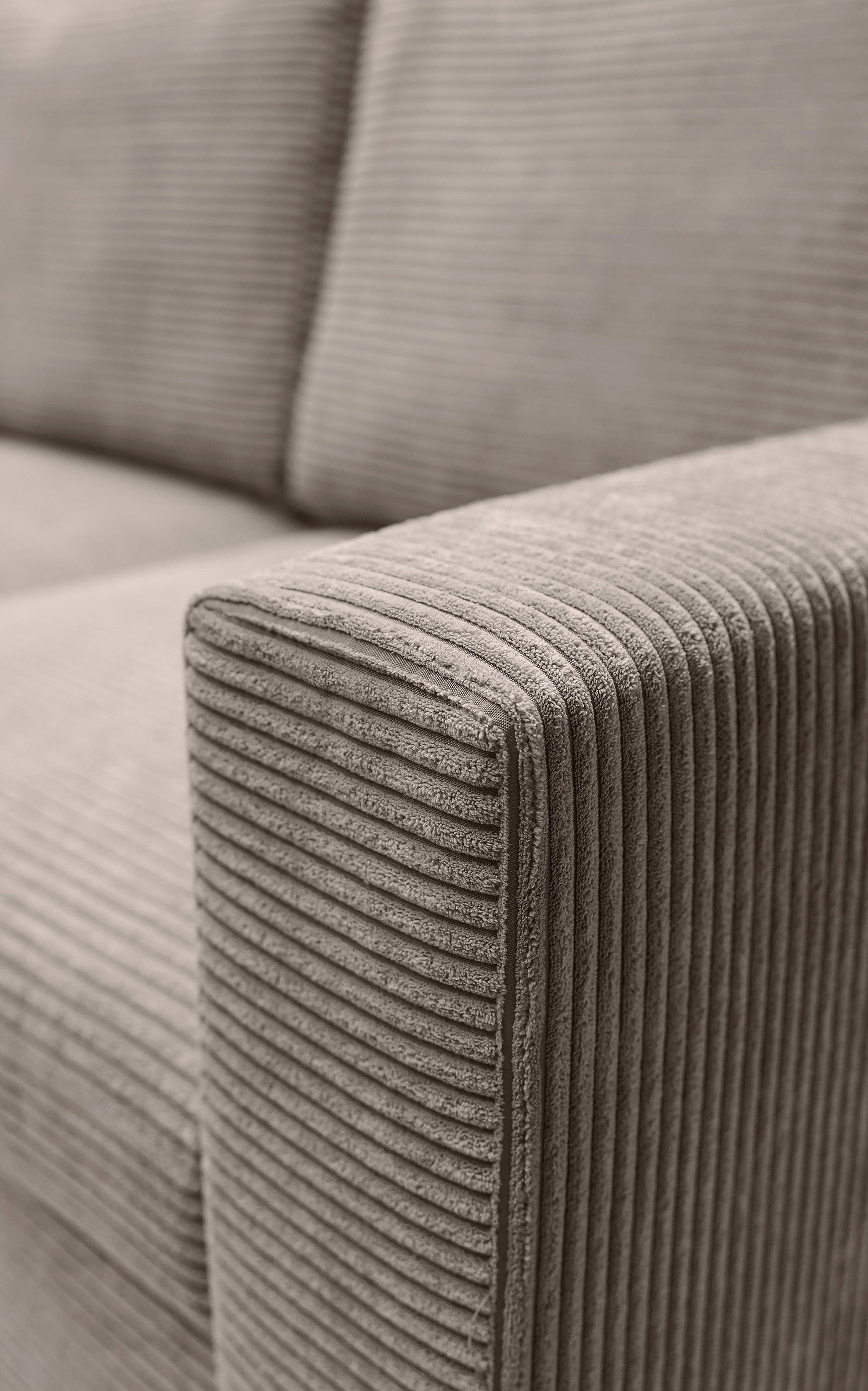 Ecksofa mit Schlaffunktion Nalika, L-förmig, mit Stauraum, beige Cord, linksseitig