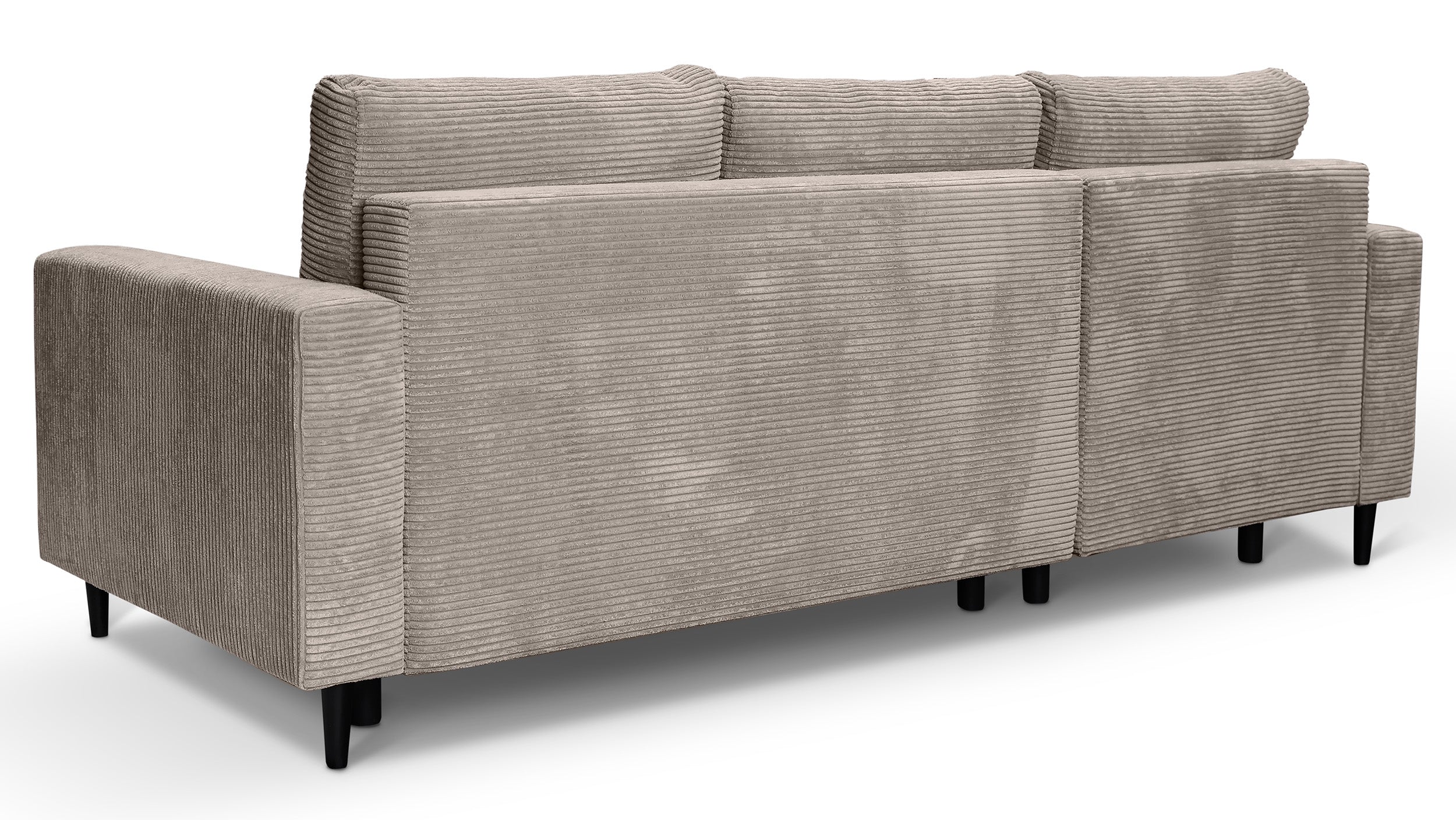 Ecksofa mit Schlaffunktion Nalika, L-förmig, mit Stauraum, beige Cord, linksseitig