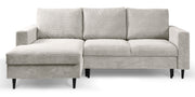Ecksofa mit Schlaffunktion Nalika, L-förmig, mit Stauraum, hellbeiger Cord, linksseitig