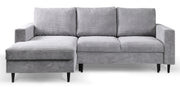 Ecksofa mit Schlaffunktion Nalika, L-förmig, mit Stauraum, hellgrauer Cordstoff, linksseitig