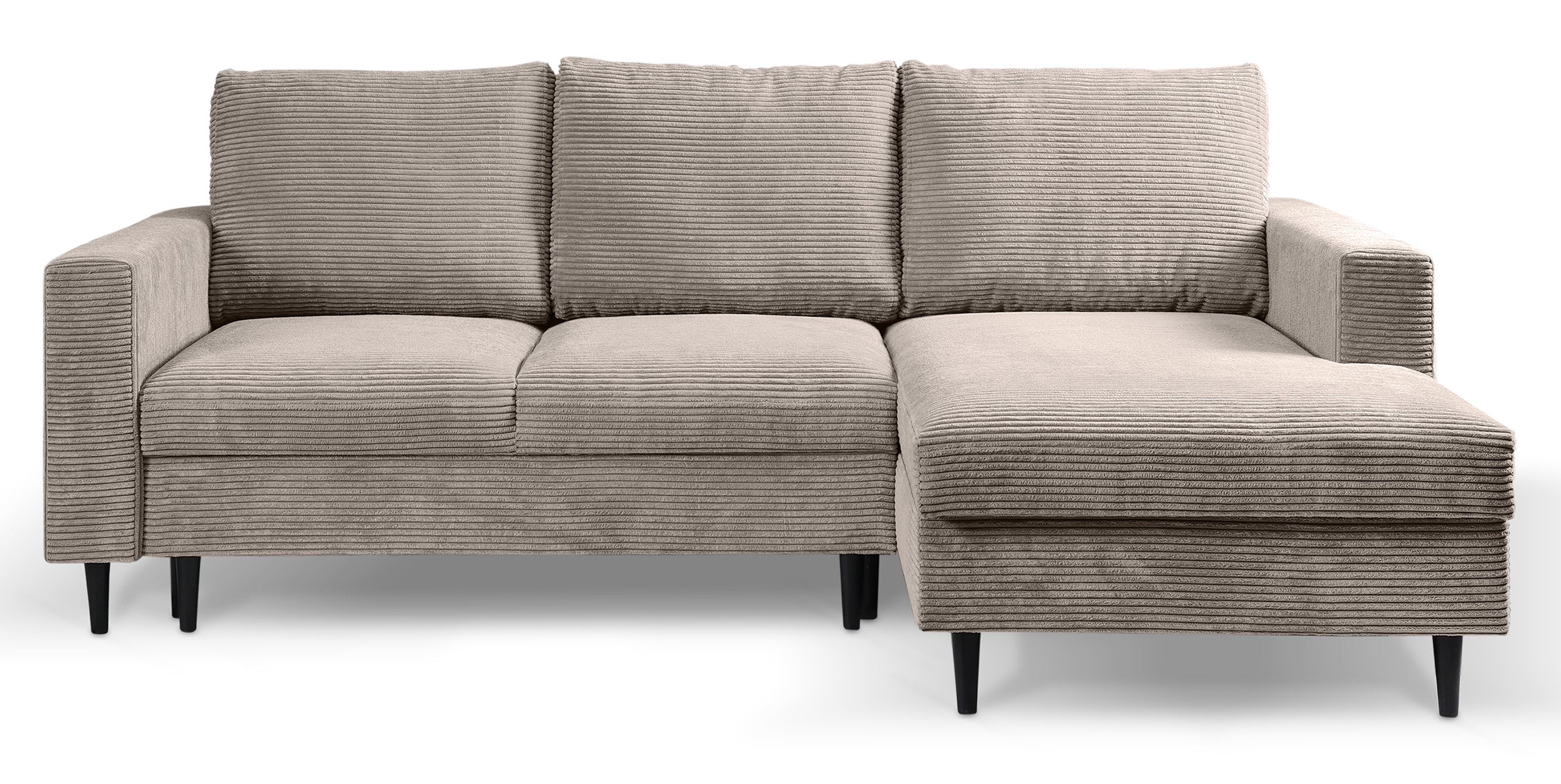 Ecksofa mit Schlaffunktion Nalika, L-förmig, mit Stauraum, beige Cord, rechtsseitig
