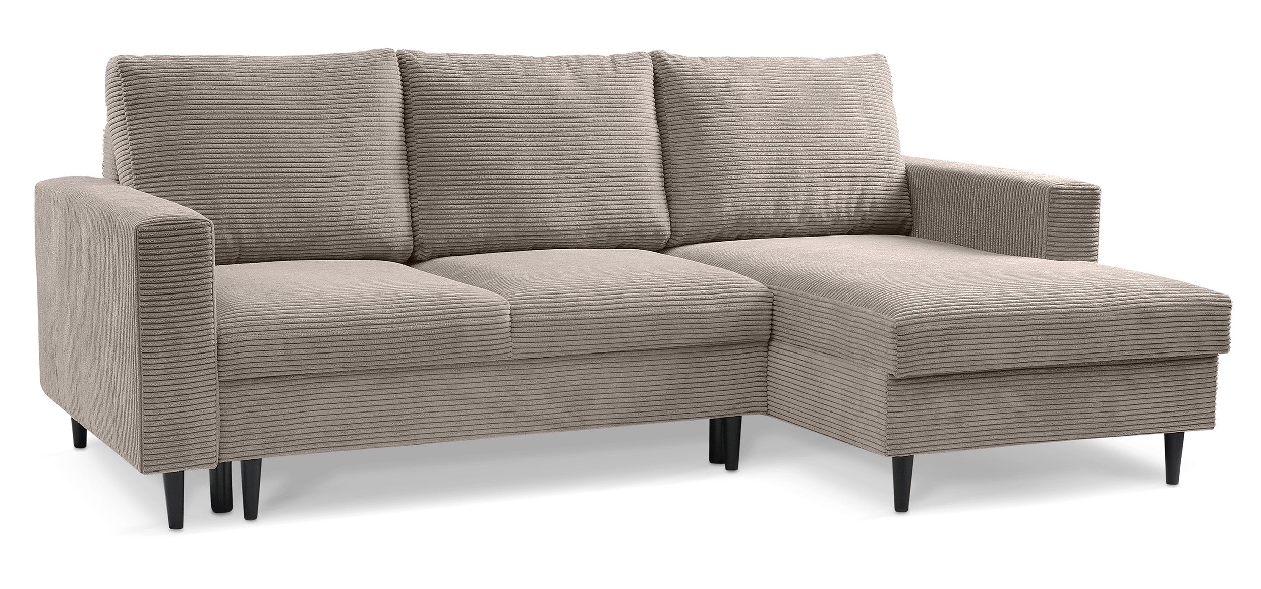 Ecksofa mit Schlaffunktion Nalika, L-förmig, mit Stauraum, beige Cord, rechtsseitig