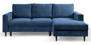 Ecksofa mit Schlaffunktion Nalika, L-förmig, mit Stauraum, marineblauer Cordstoff, rechtsseitig